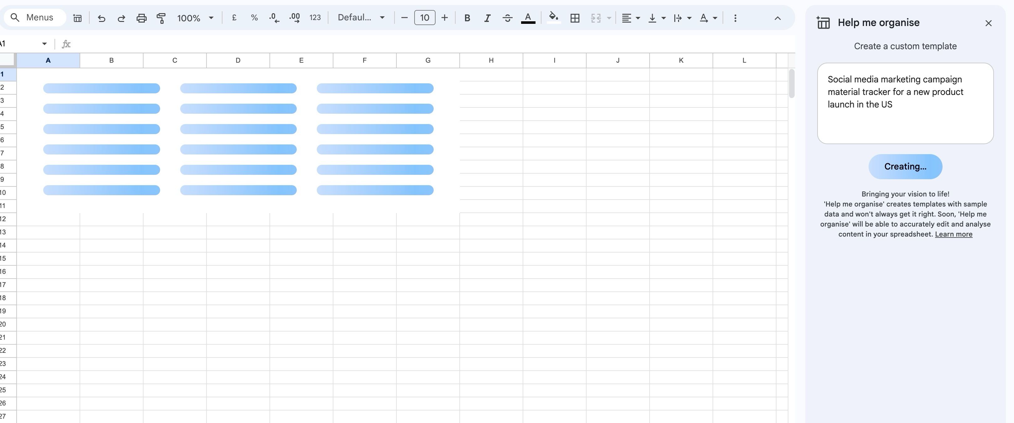 Template prompt in Google Sheets