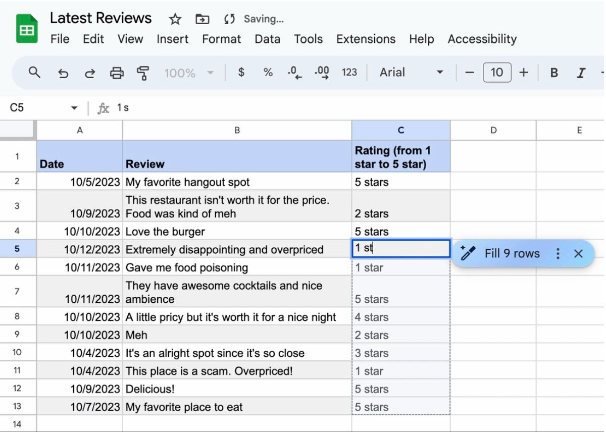 AI autofill in Google Sheets