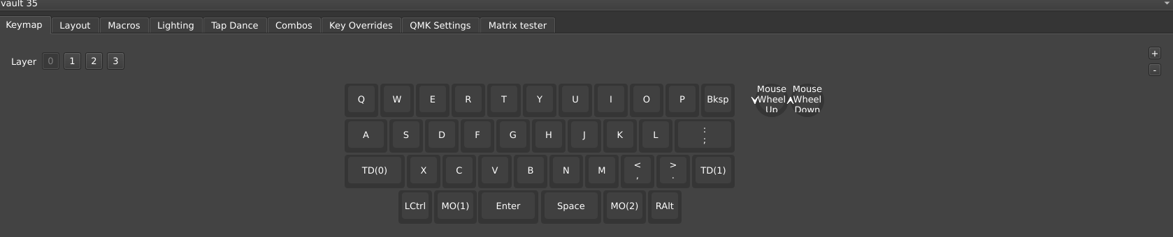 screenshot of vial keymap on layer zero
