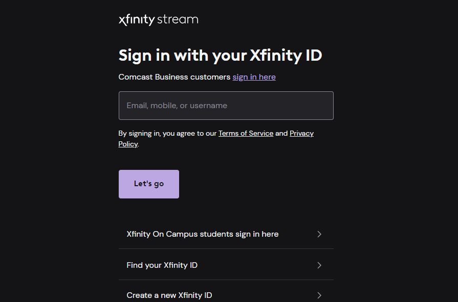 Comcast login streaming sale