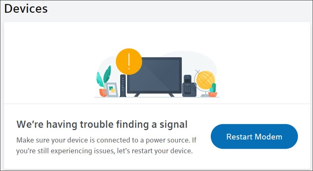 Screenshot showing the Restart Modem option on the Xfinity website