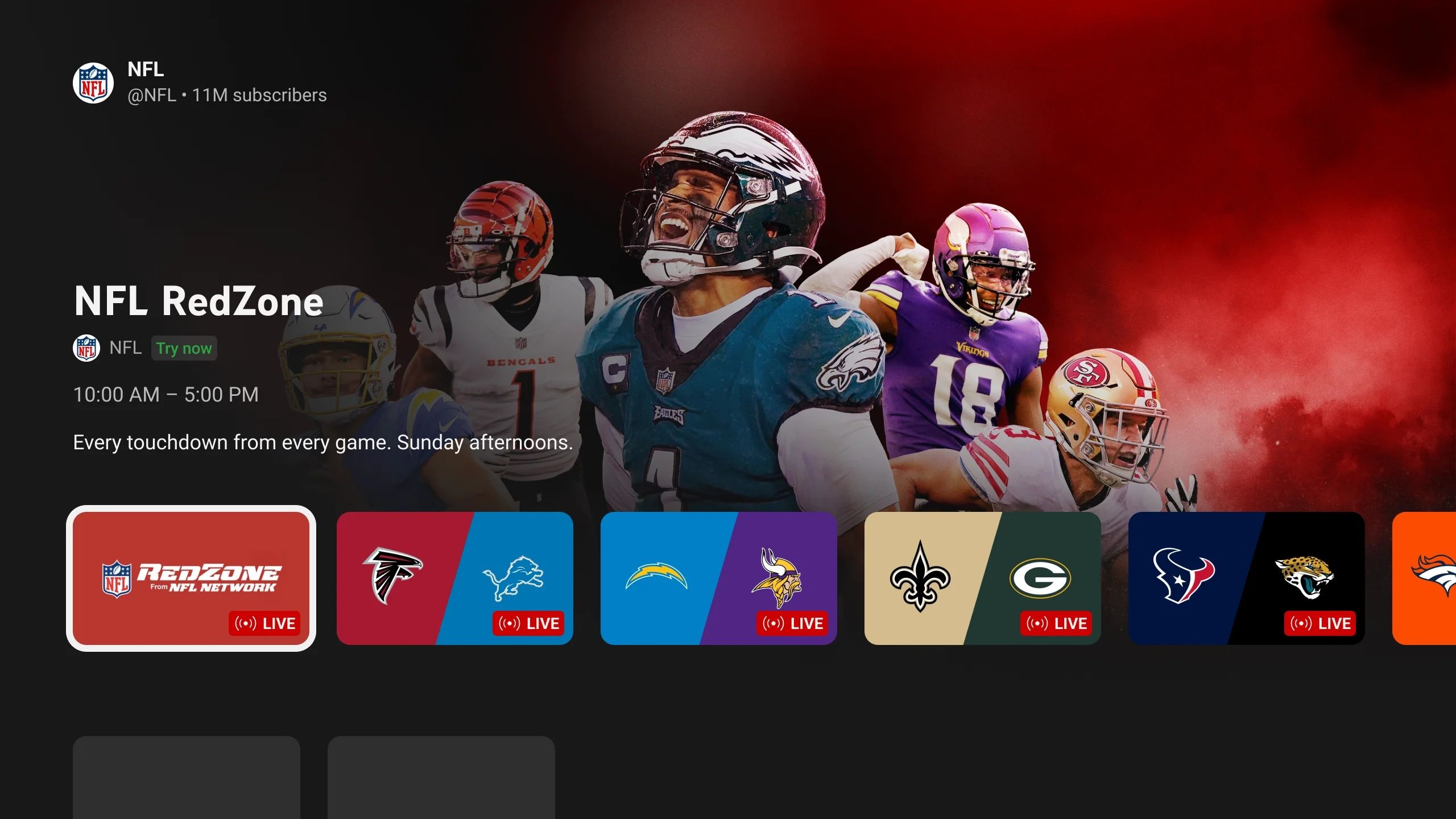 Google official image showing NFL RedZone on YouTube TV