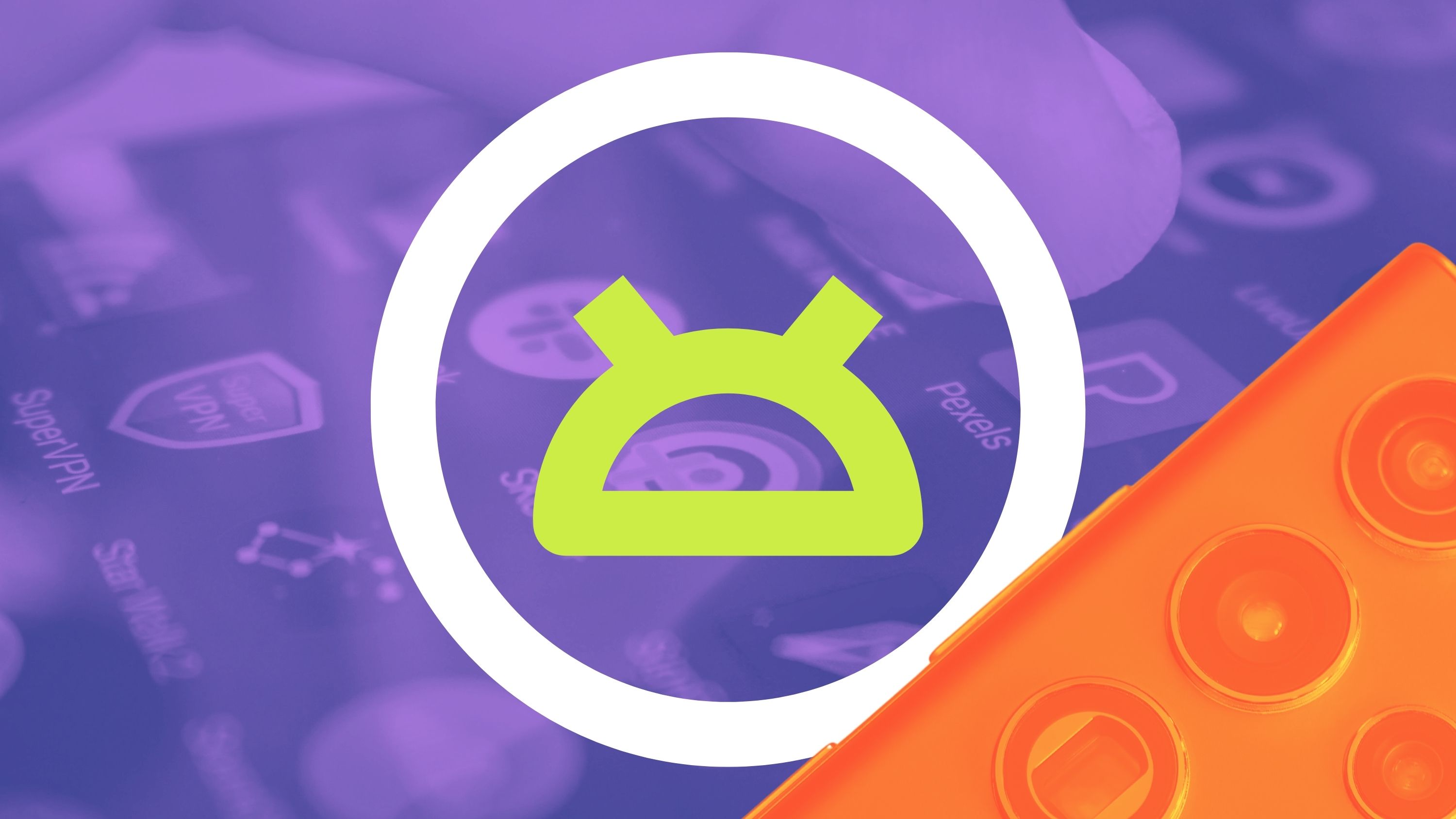 Android logo on purple and orange background