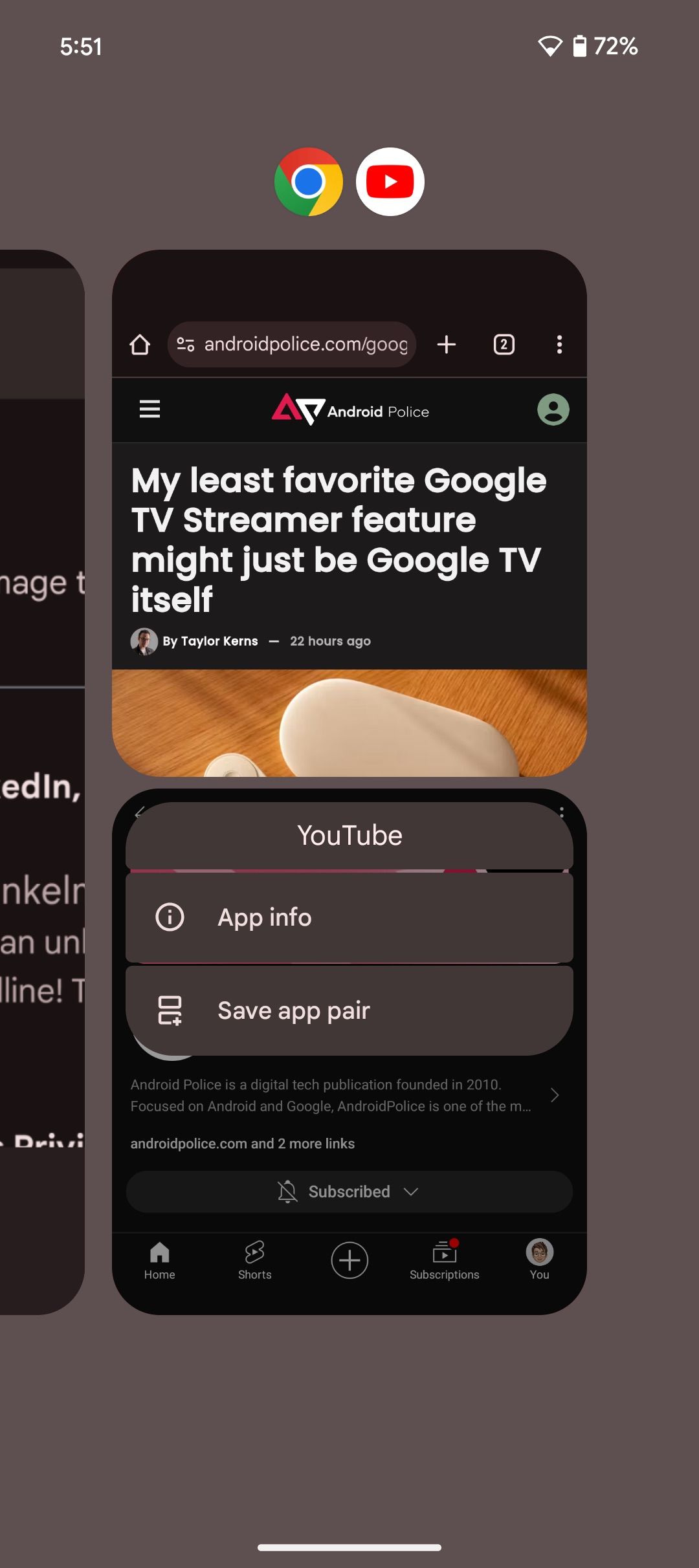 Screenshot showing save app pair setting in Android 15