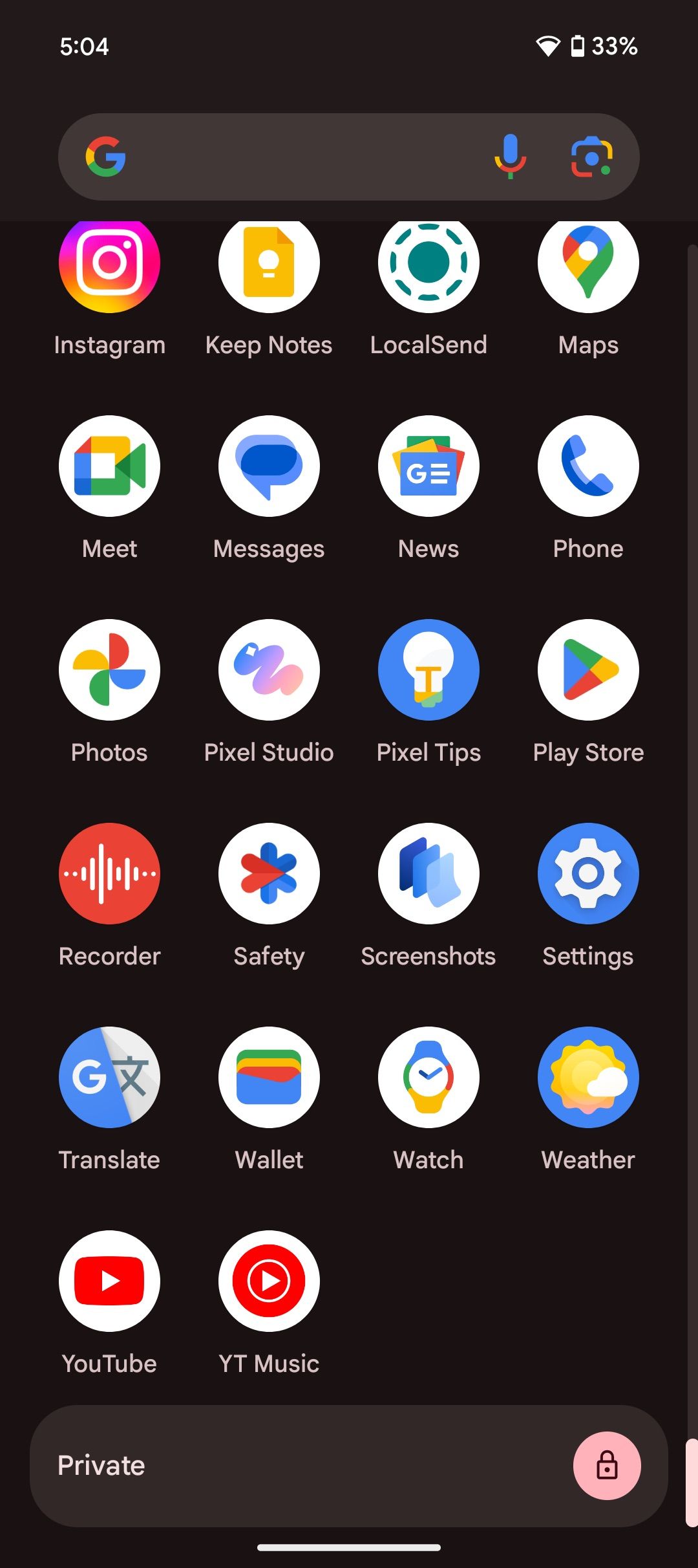 Screenshot showing private space in Android 15's app launcher