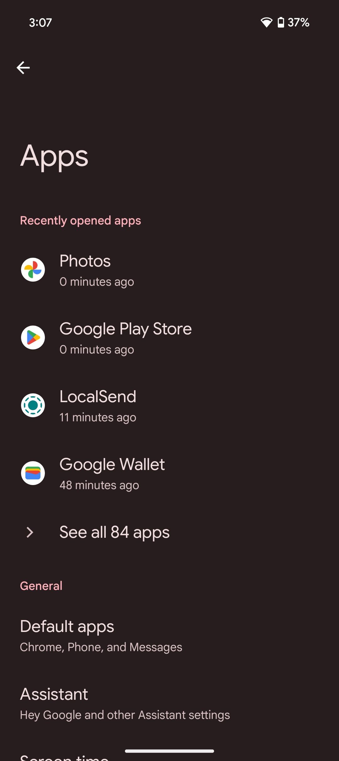 Screenshot showing Android 15 app settings page on Pixel 9