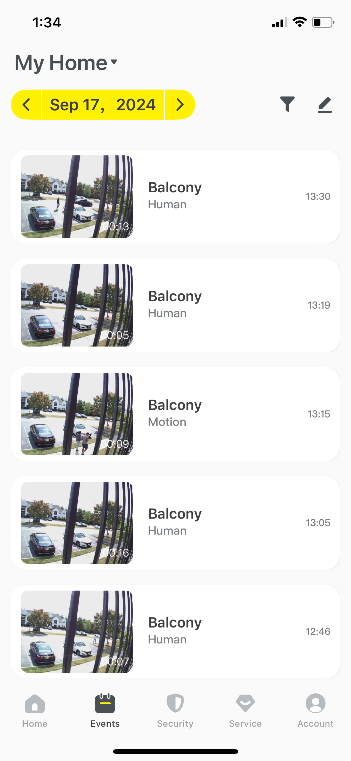 Records stored in the events tab in the Baseus application