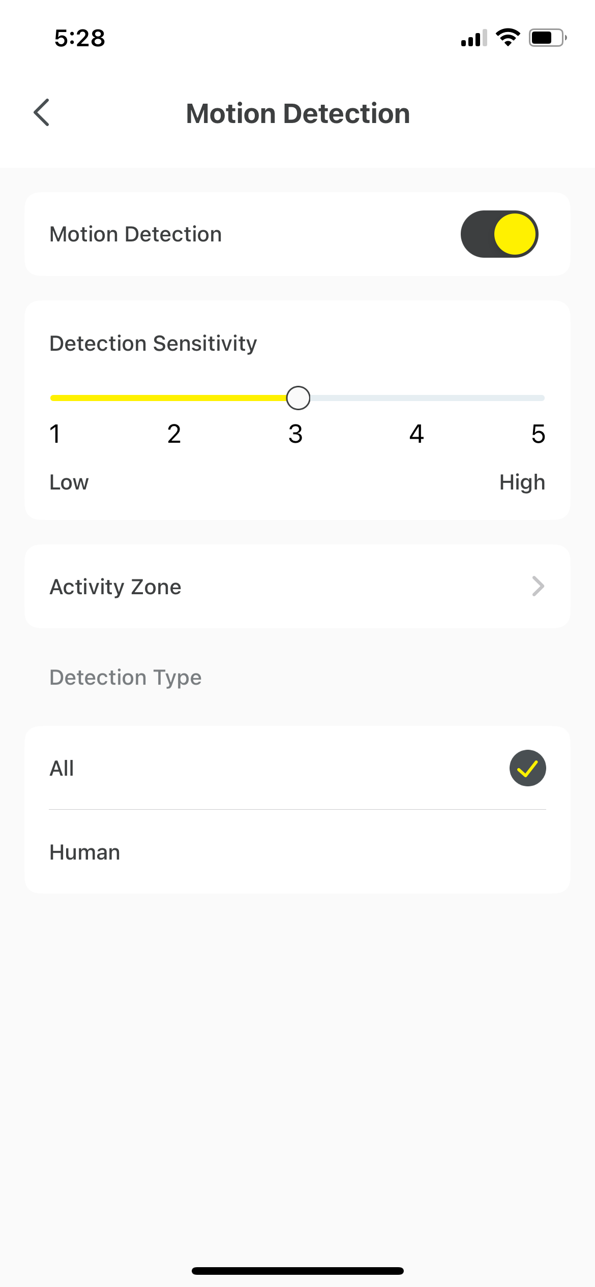 Movement discovery settings in the Baseus application