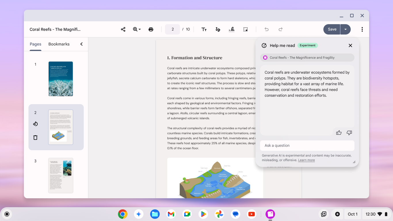 Chromebook Plus screenshot showing Feature Help Me Read