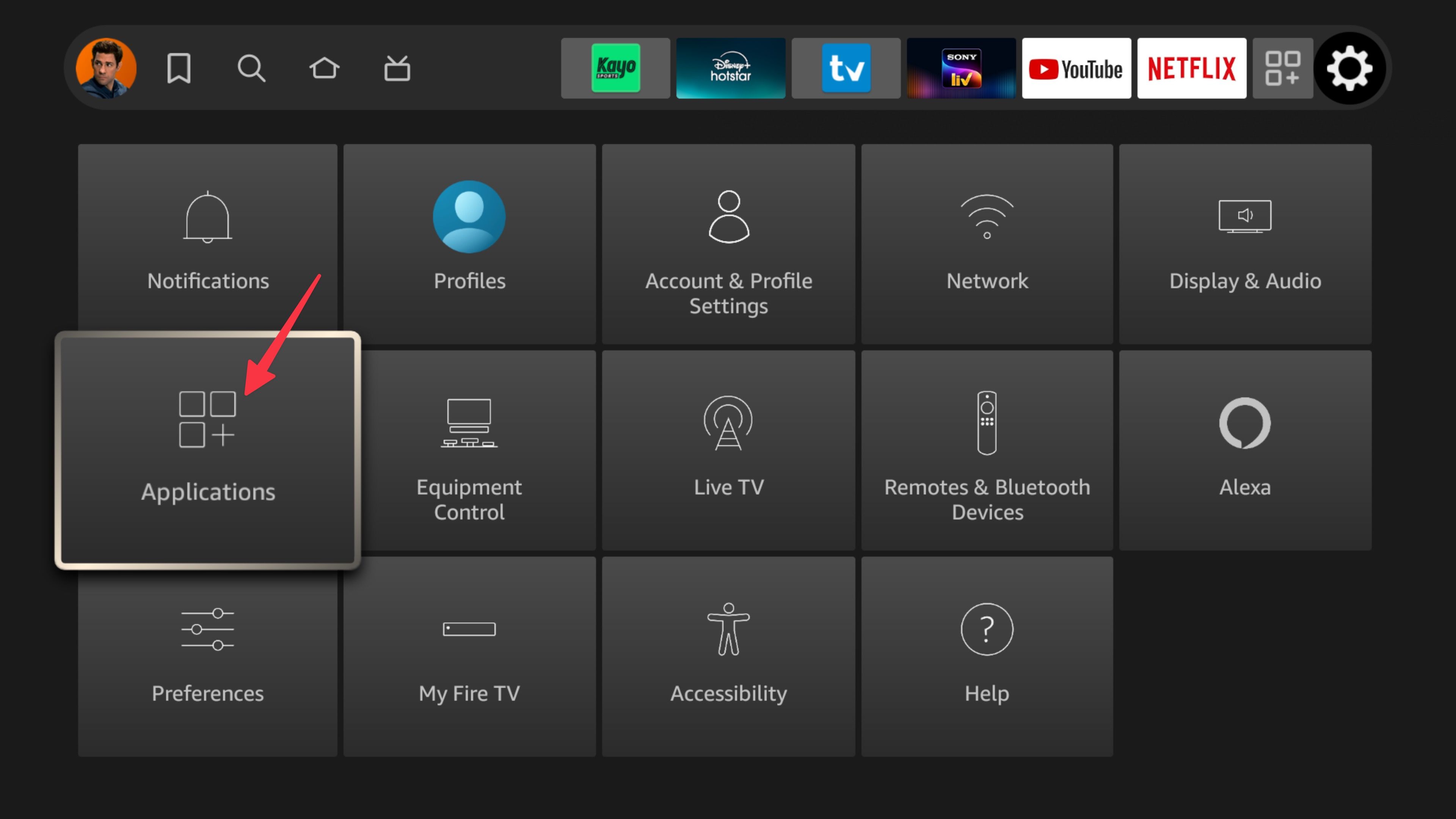 open applications menu in Fire TV