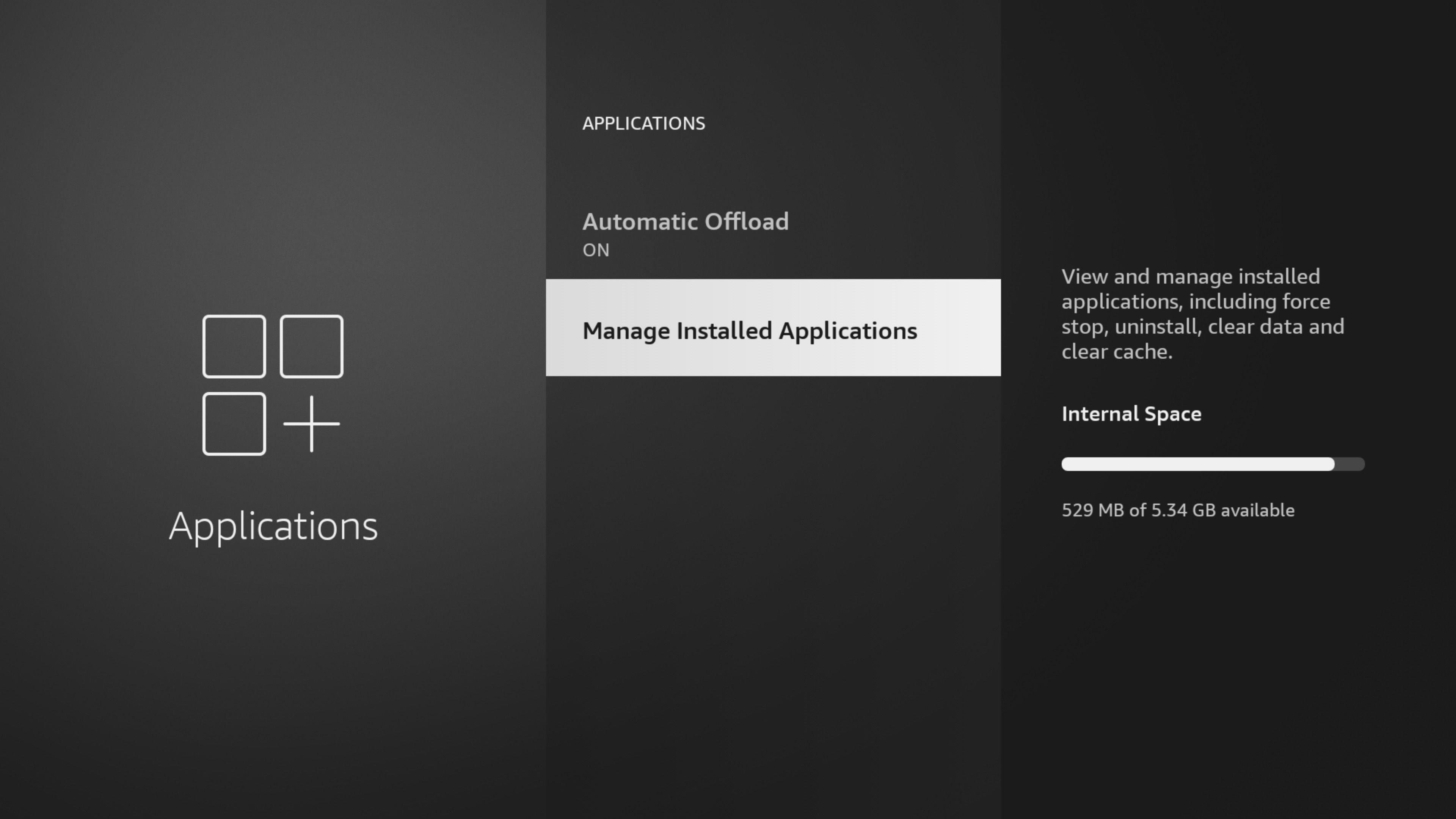 manage installed applications on Fire TV