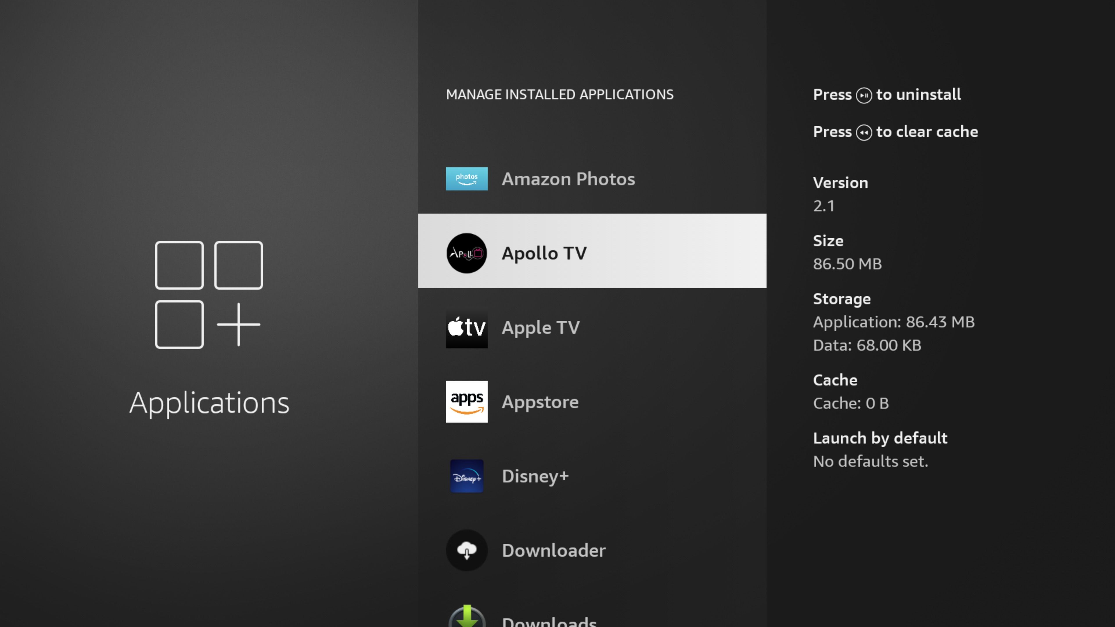 open an app settings on FireStick