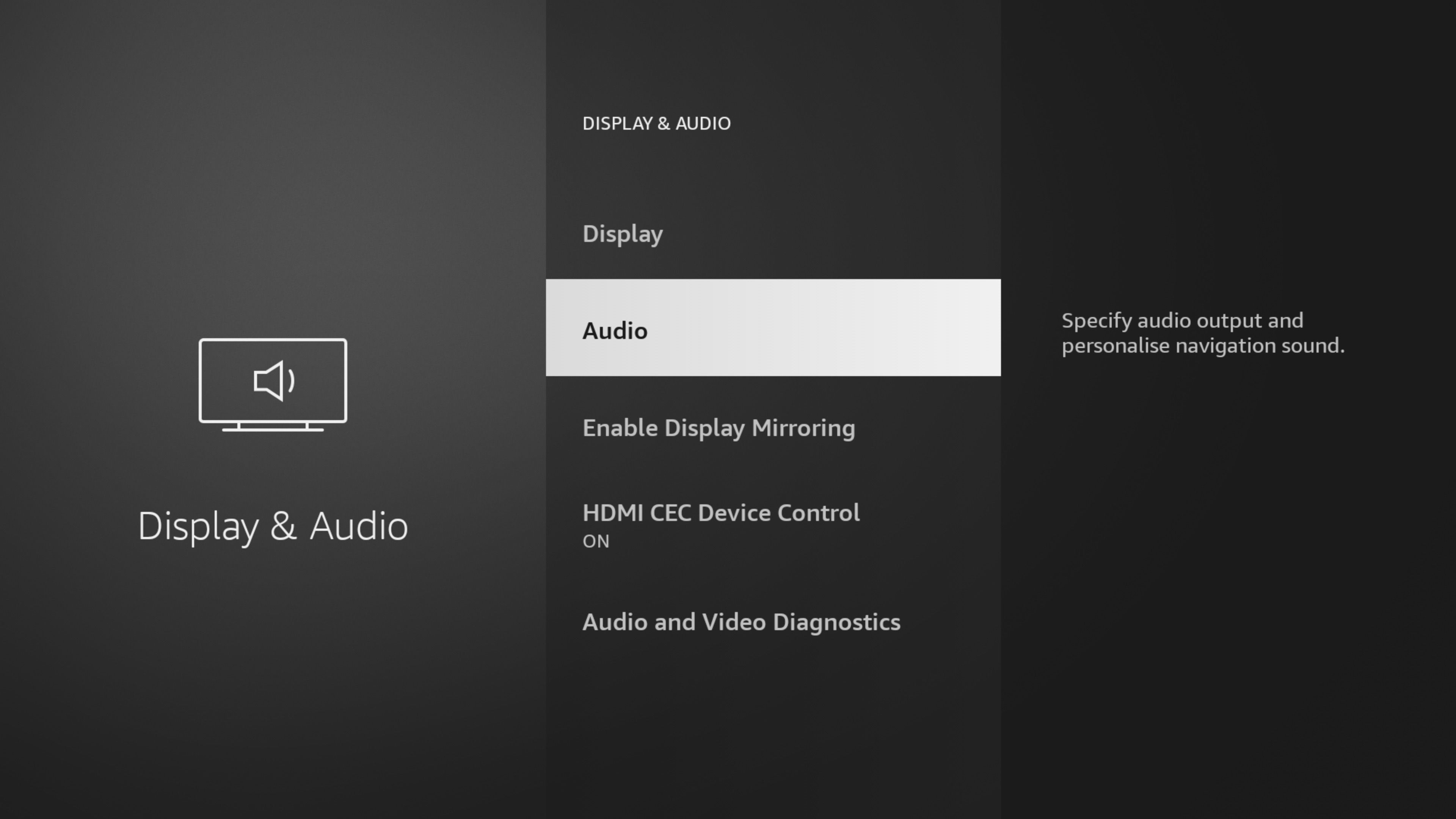 Open Audio menu in Fire TV