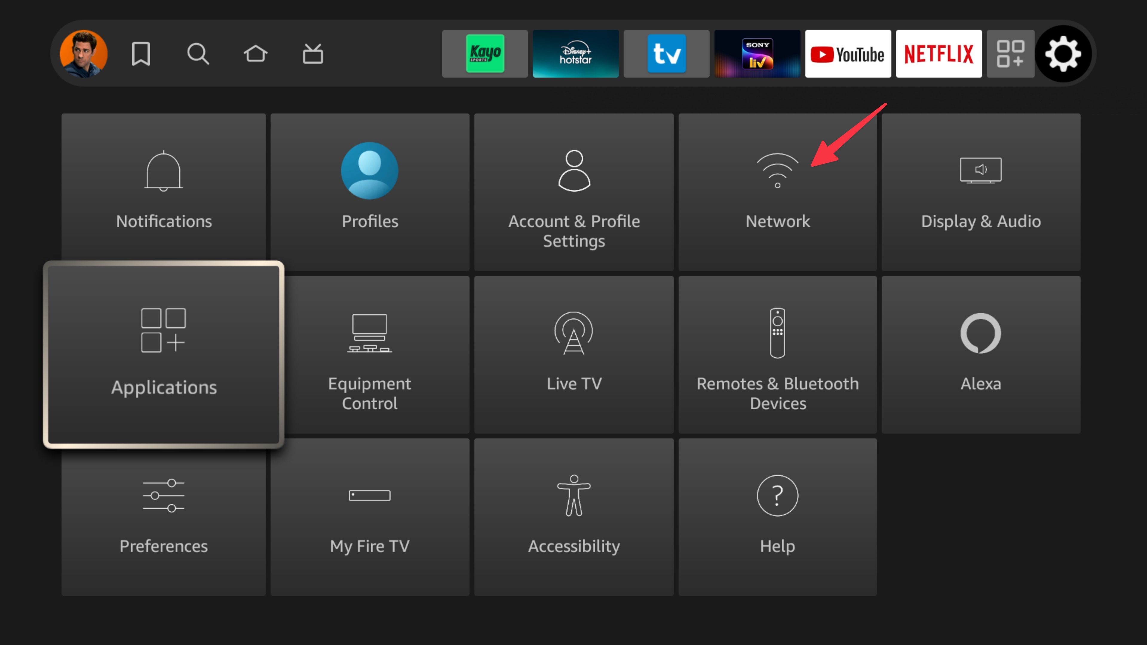 open network in Fire TV Settings