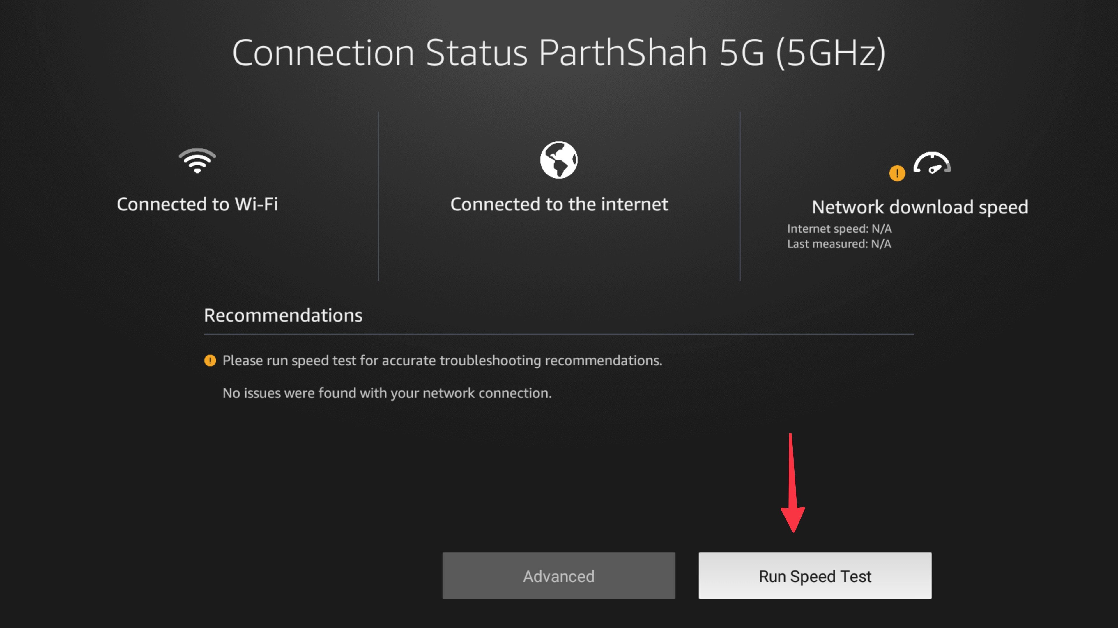 run speed test in Fire TV Settings