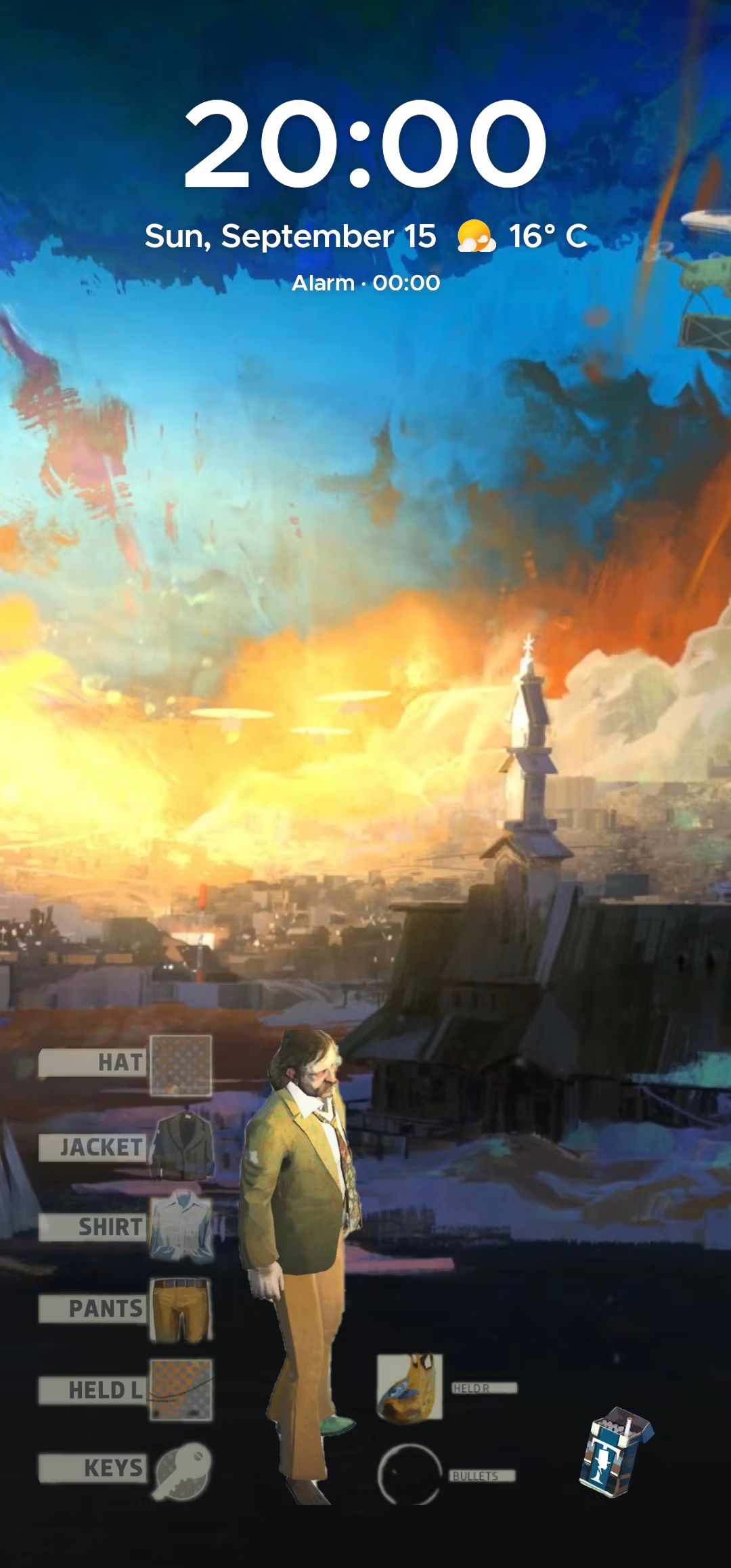 D's screenshot of his homescreen themed around Disco Elysium