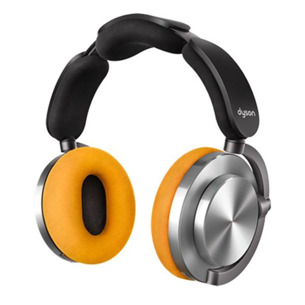 The Dyson OnTrac in aluminum and yellow against a white background.