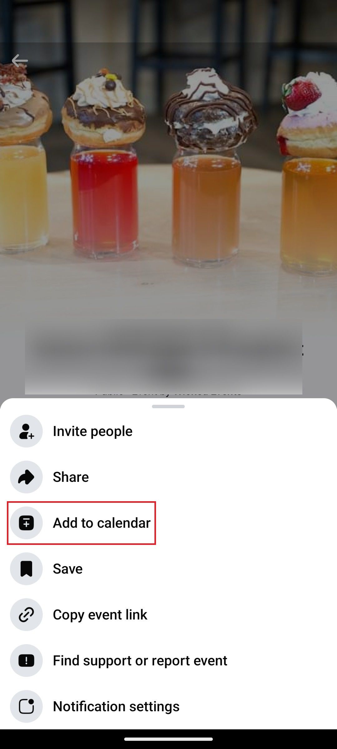 The more menu for an event in the Facebook Android app