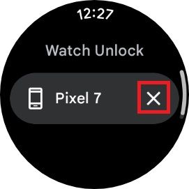 Watch Unlock settings with a red x next to the Pixel 7 device