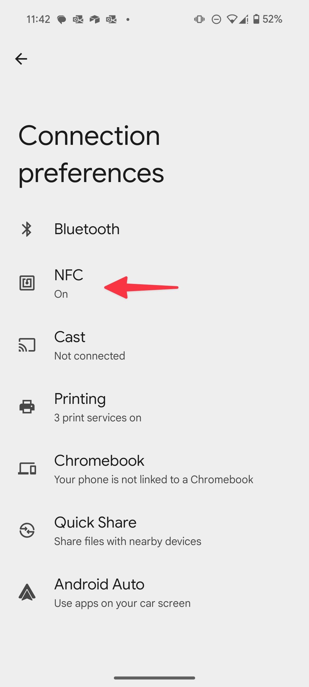 select NFC on Android