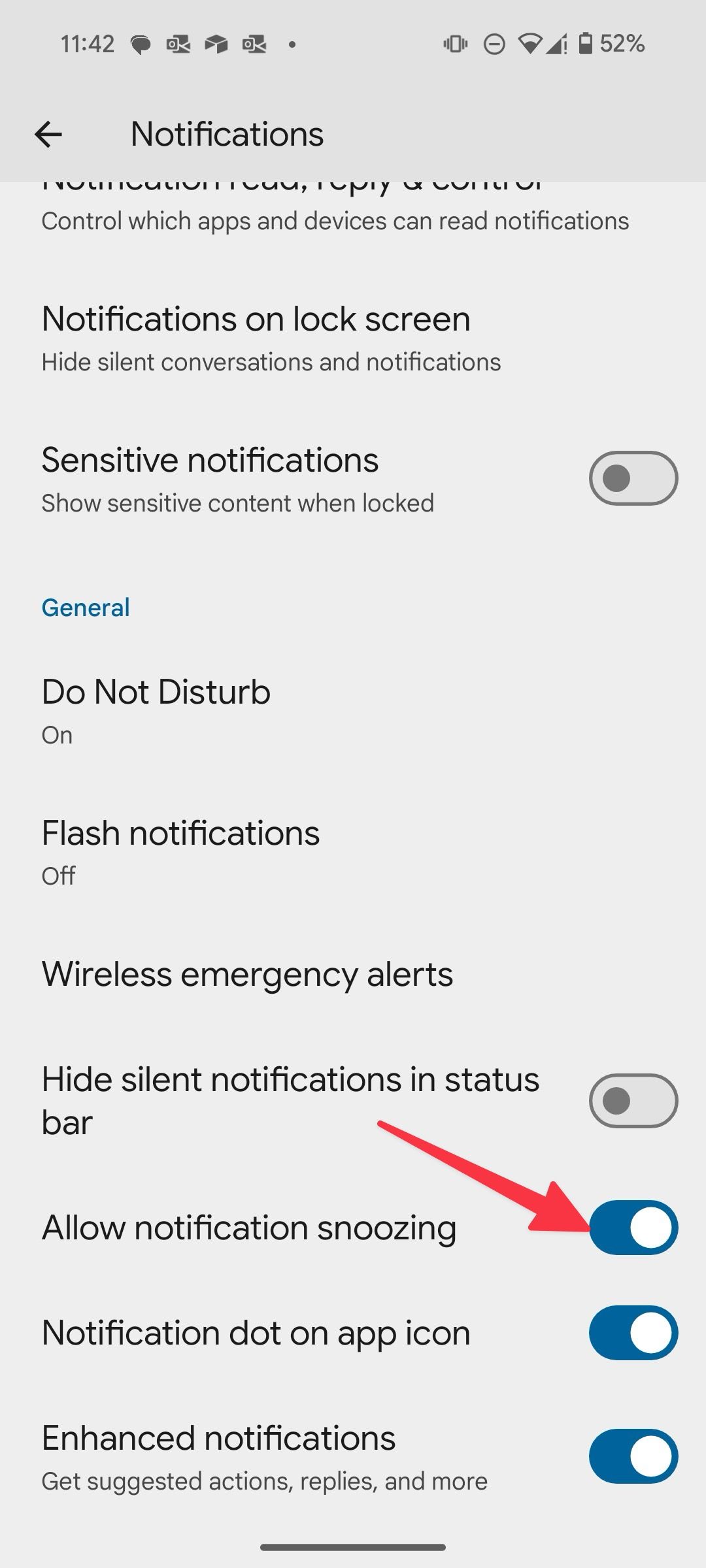 Allow notification snoozing on Android