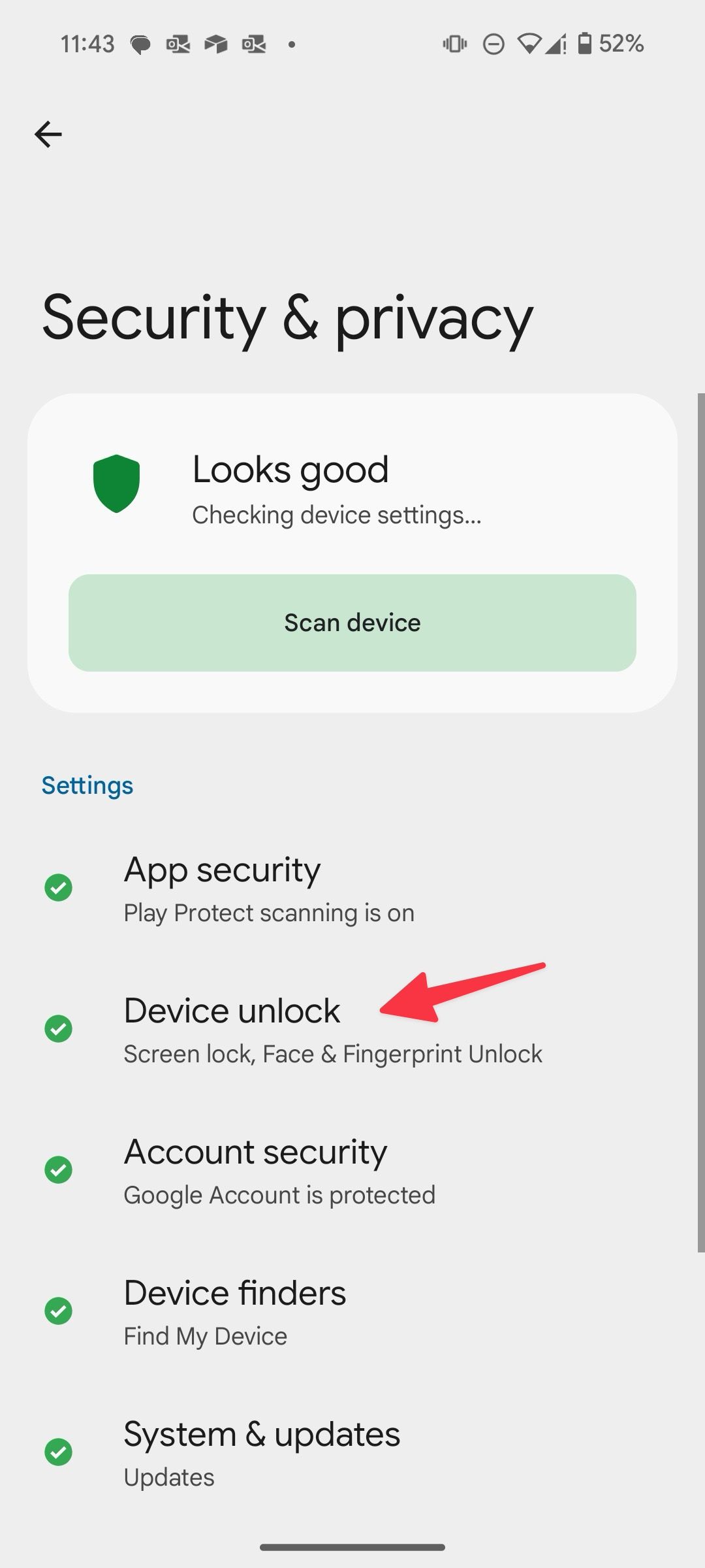 Open device unlock menu on Android