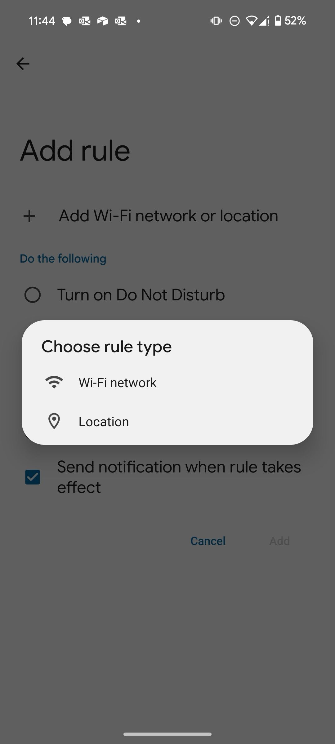 pick a rule type on Android rule