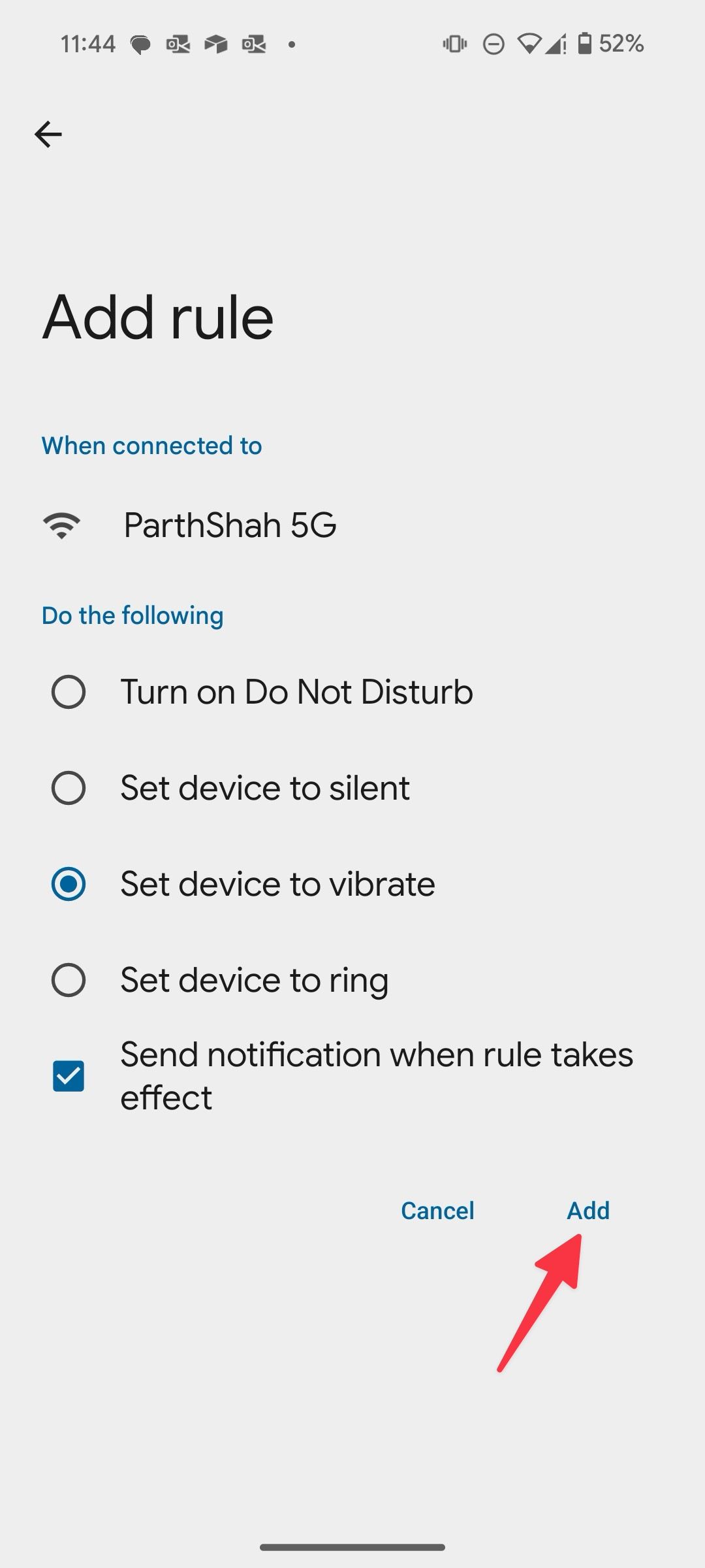 set a rule on Android based on Wifi network