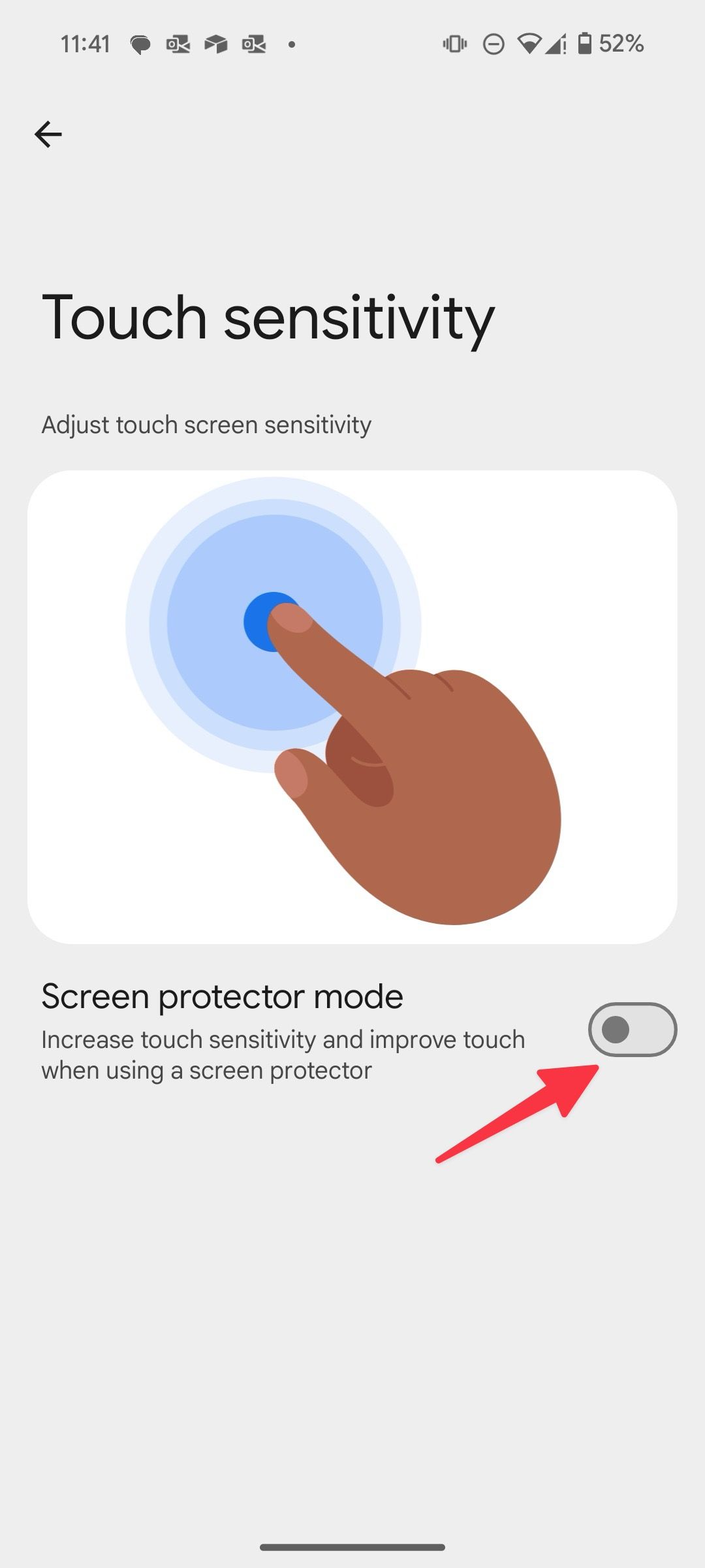 Enable screen protector mode on Android