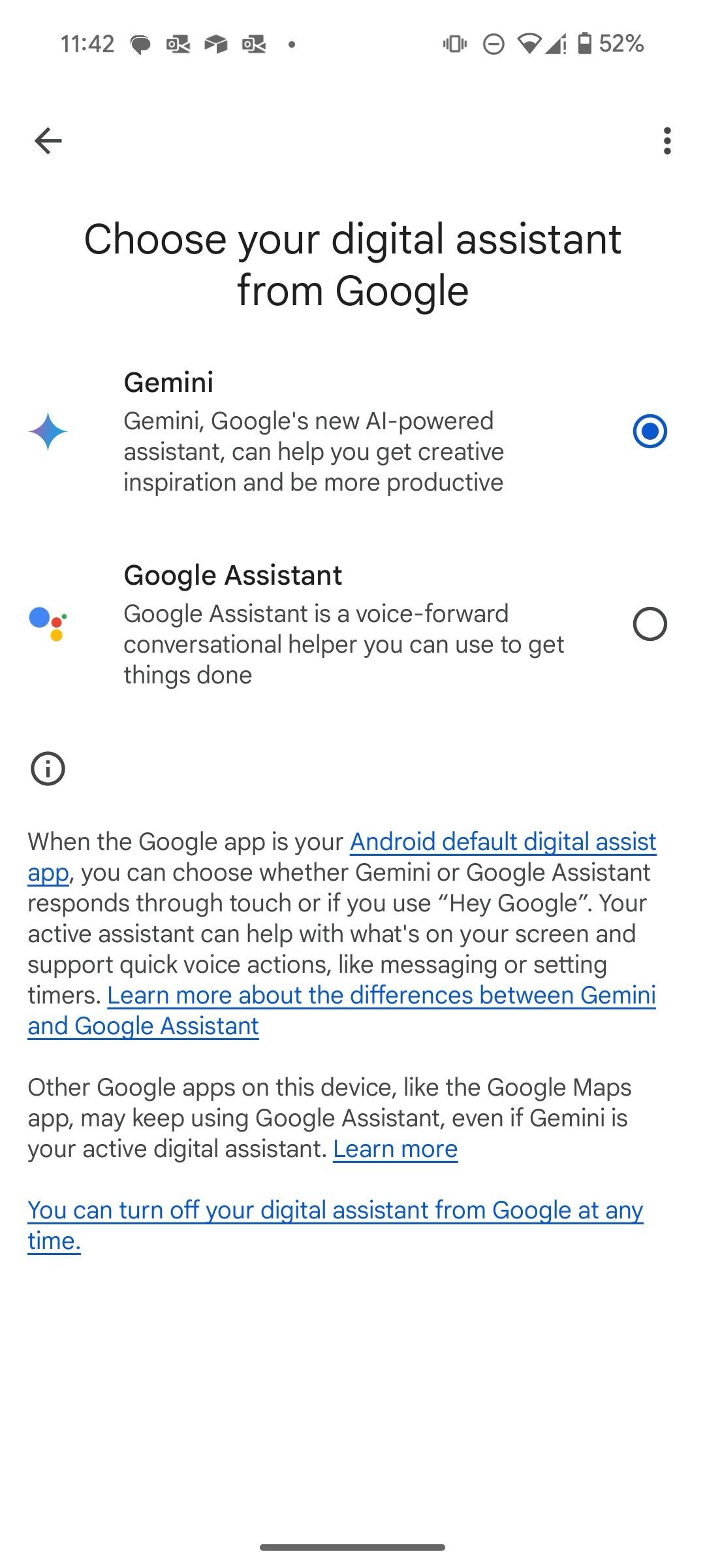 Select another digital assistant from Google