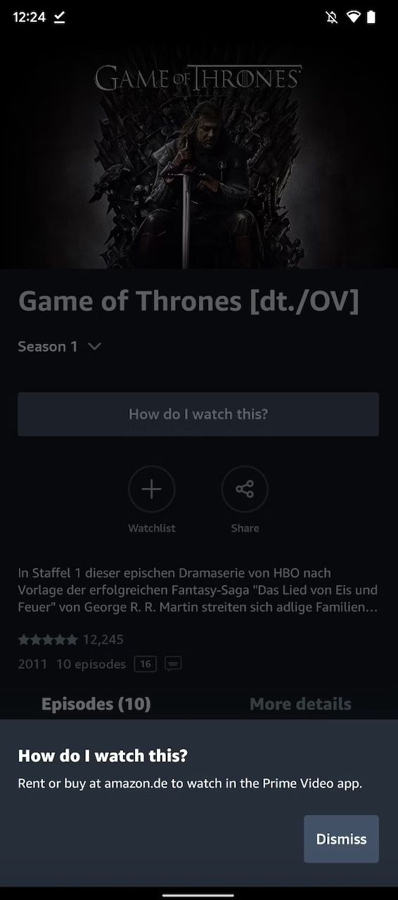 Hướng dẫn thuê hoặc mua Game of Thrones qua website trên ứng dụng Prime Video