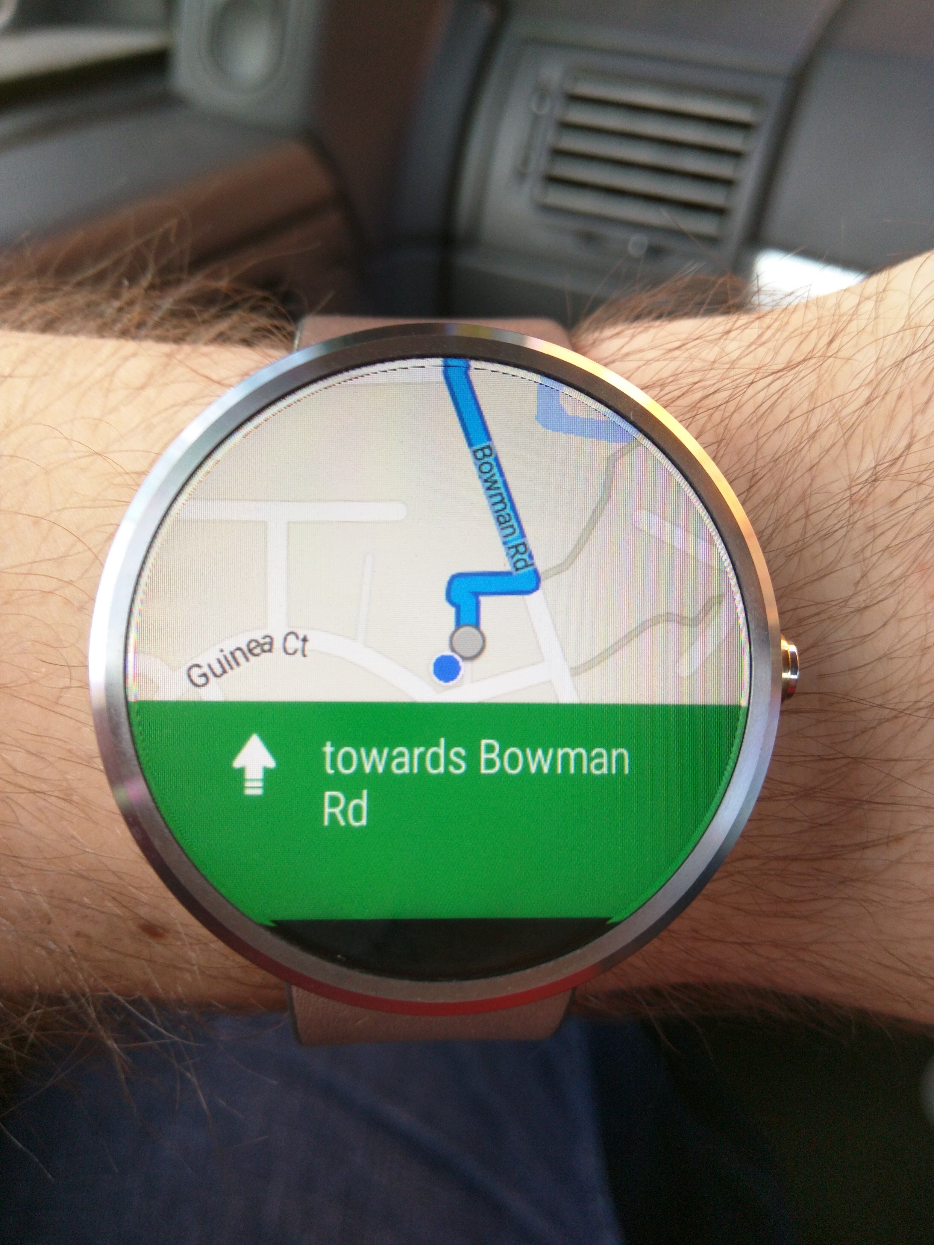 A photo of the 2014 Moto 360 with Google Maps