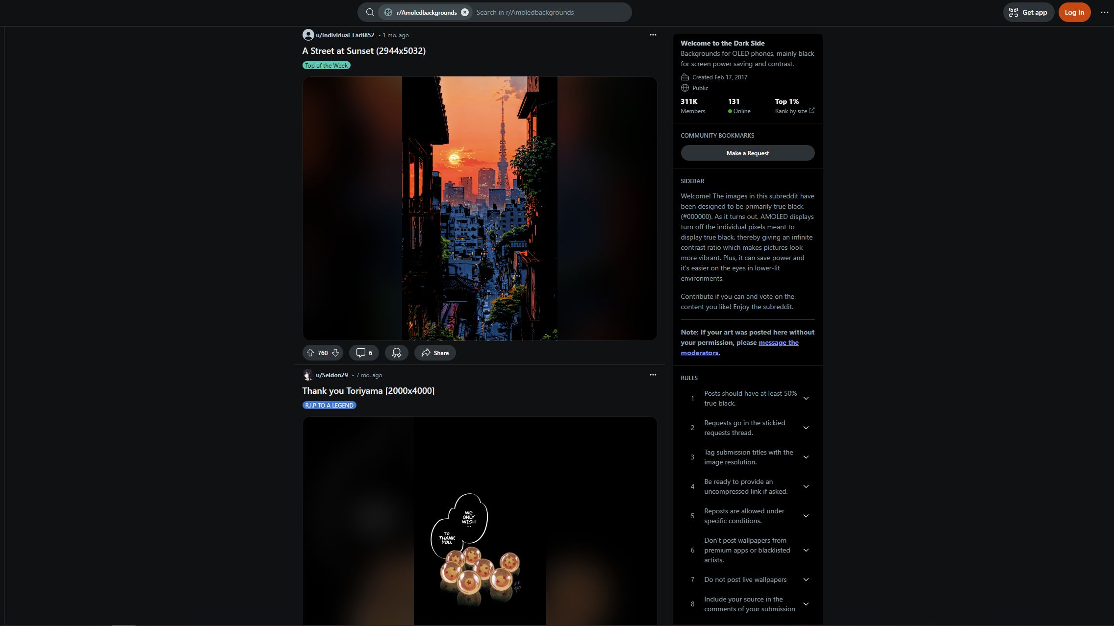 Tangkapan layar subreddit r/AmoledBackgrounds