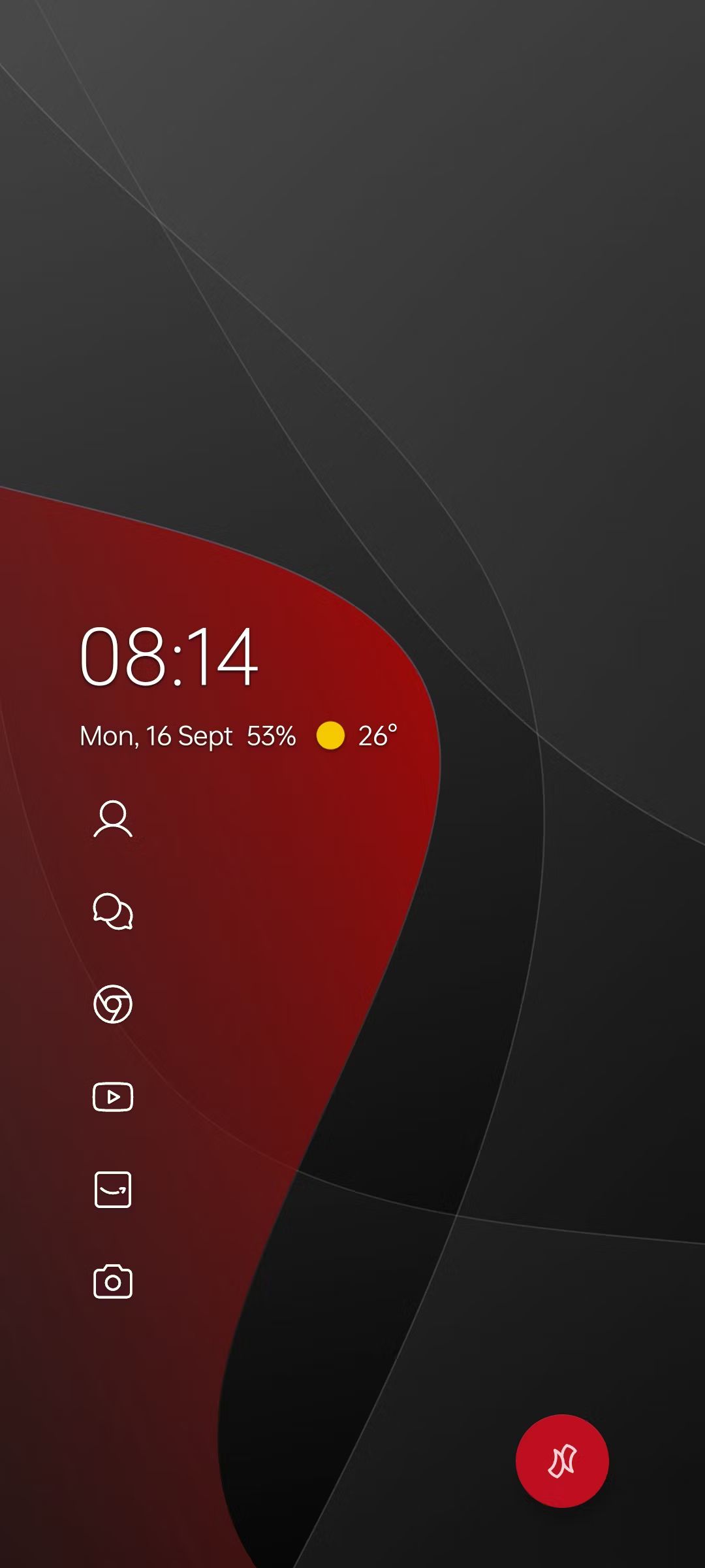 Sandeep homescreen showing niagara launcher with red and grey background