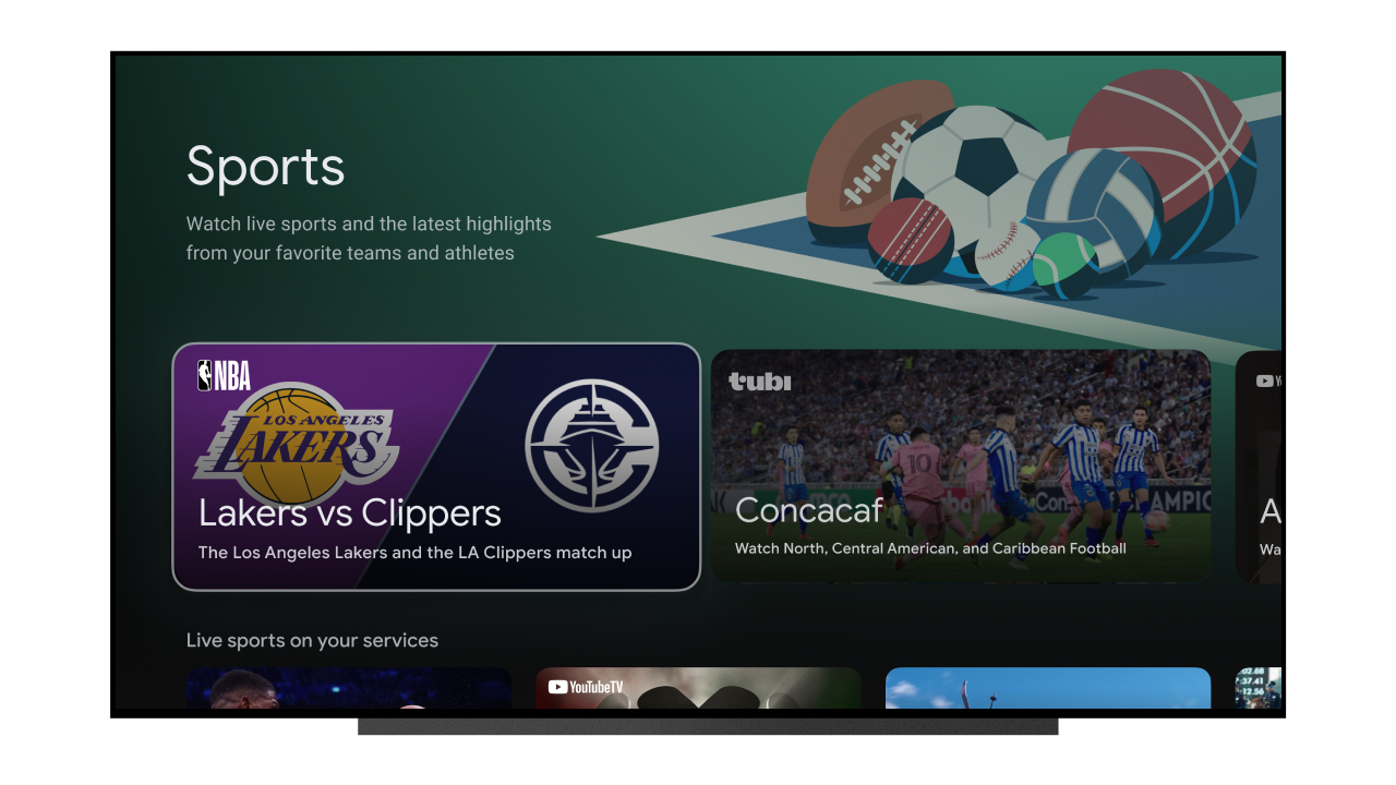 Screenshot of Google TV's new Sports page.