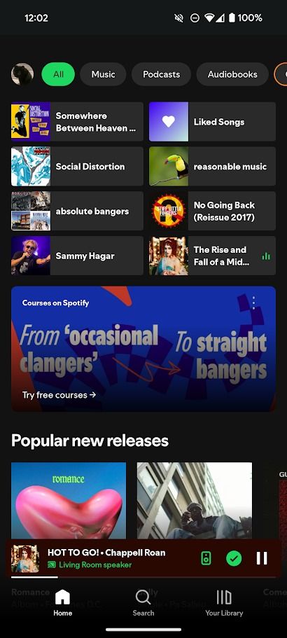 spotify home screen on android