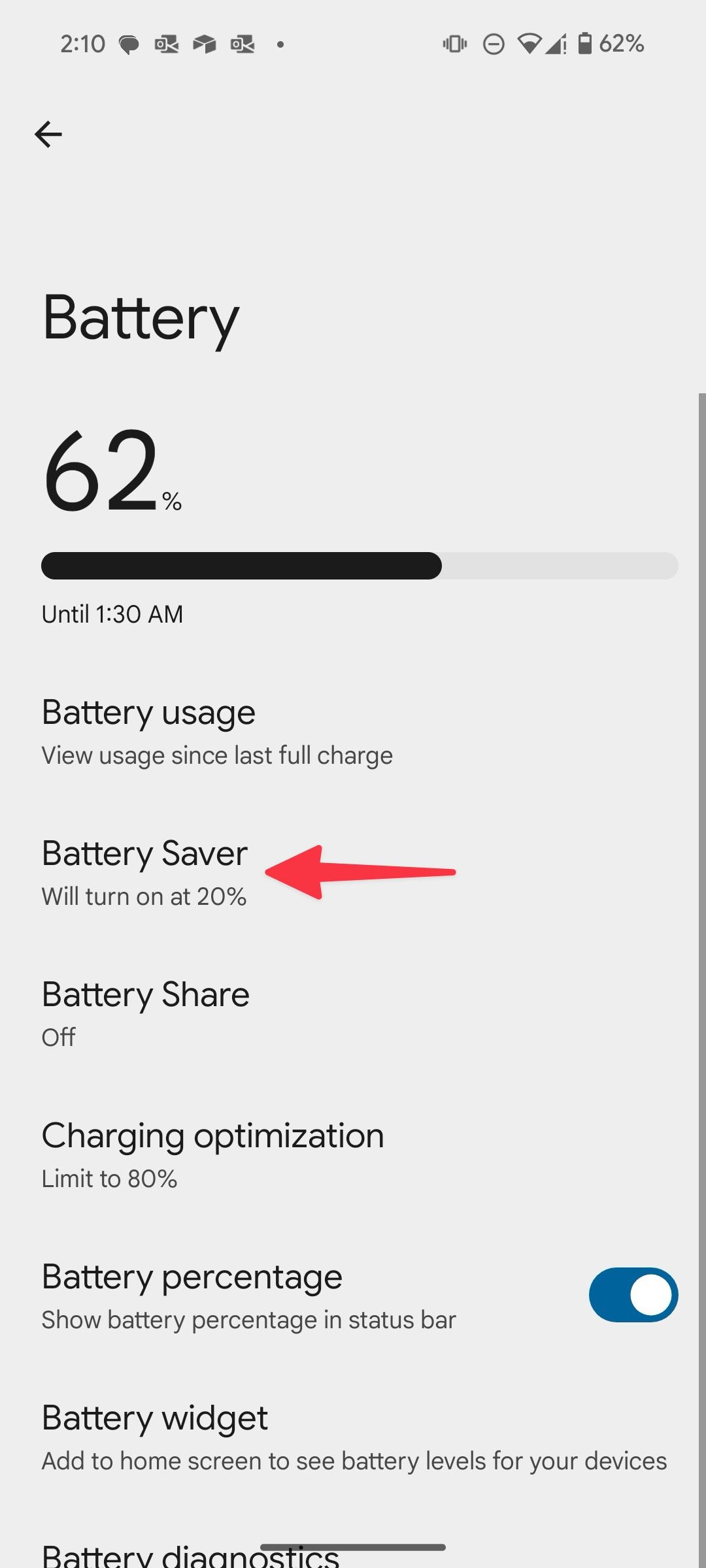 battery saver menu in Pixel 9 Pro Fold