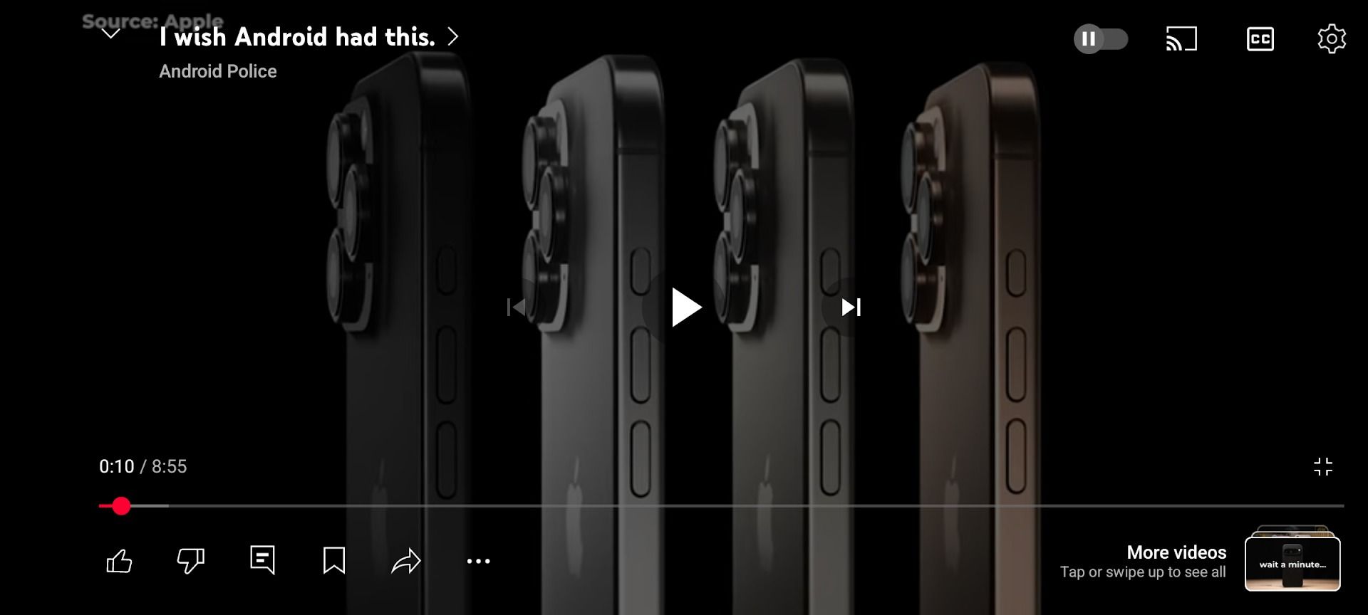 paused youtube video in landscape mode