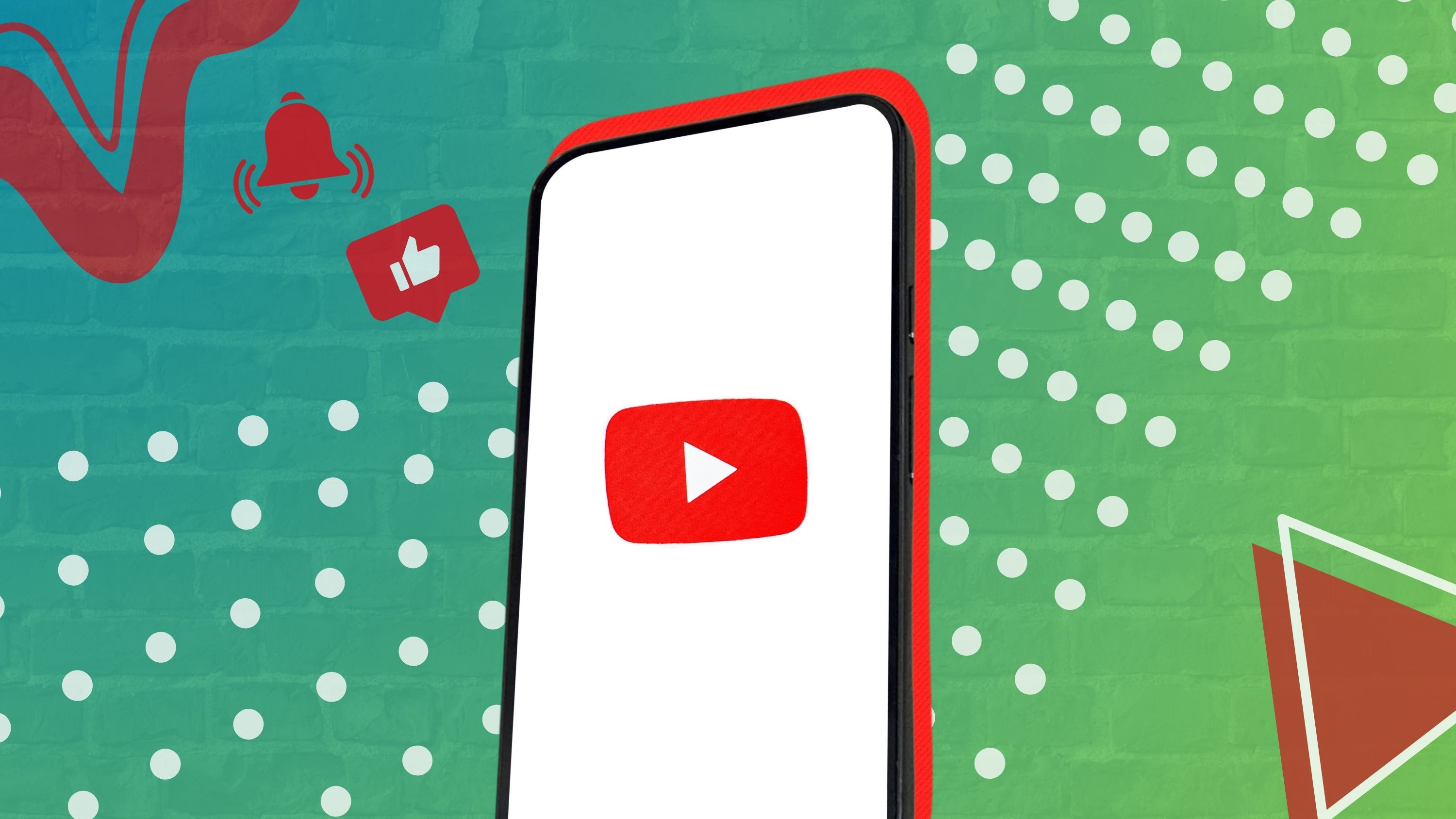 Mobile phone with YouTube logo on a colorful background