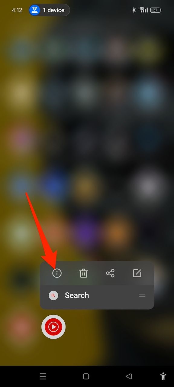 YouTube Music app icon long-press options on Android