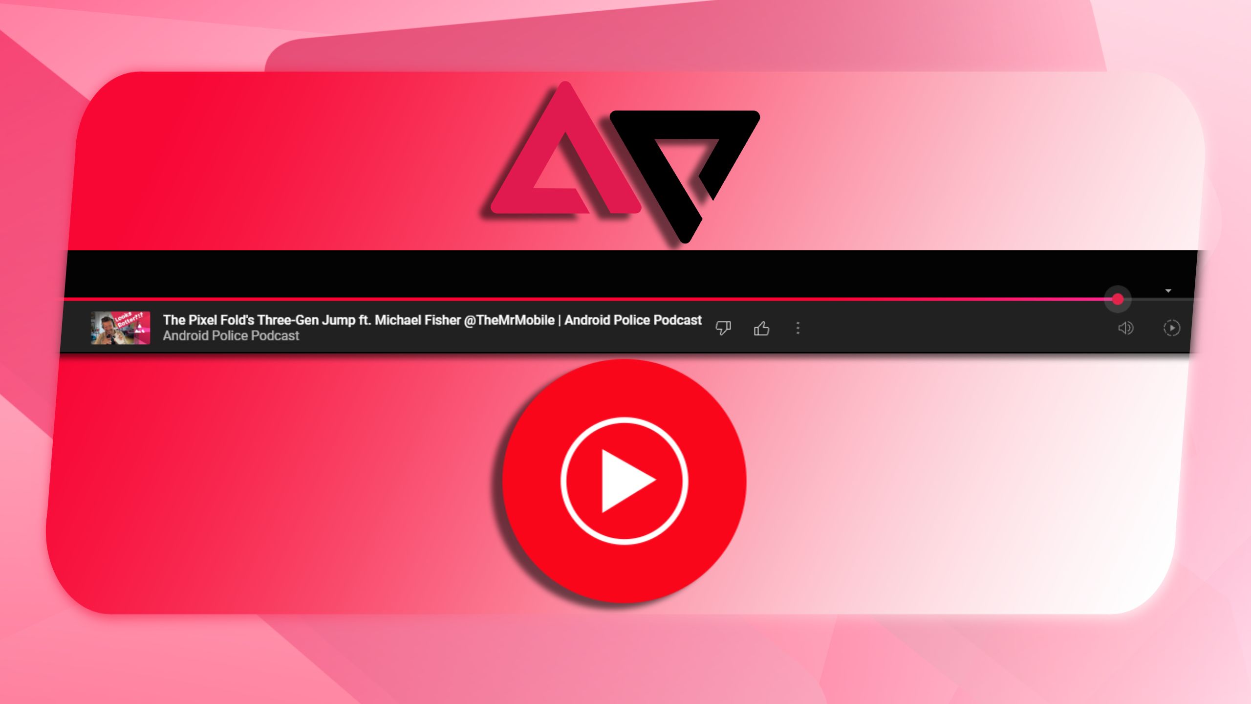 YouTube Music's new progress bar that fades from red to pink.