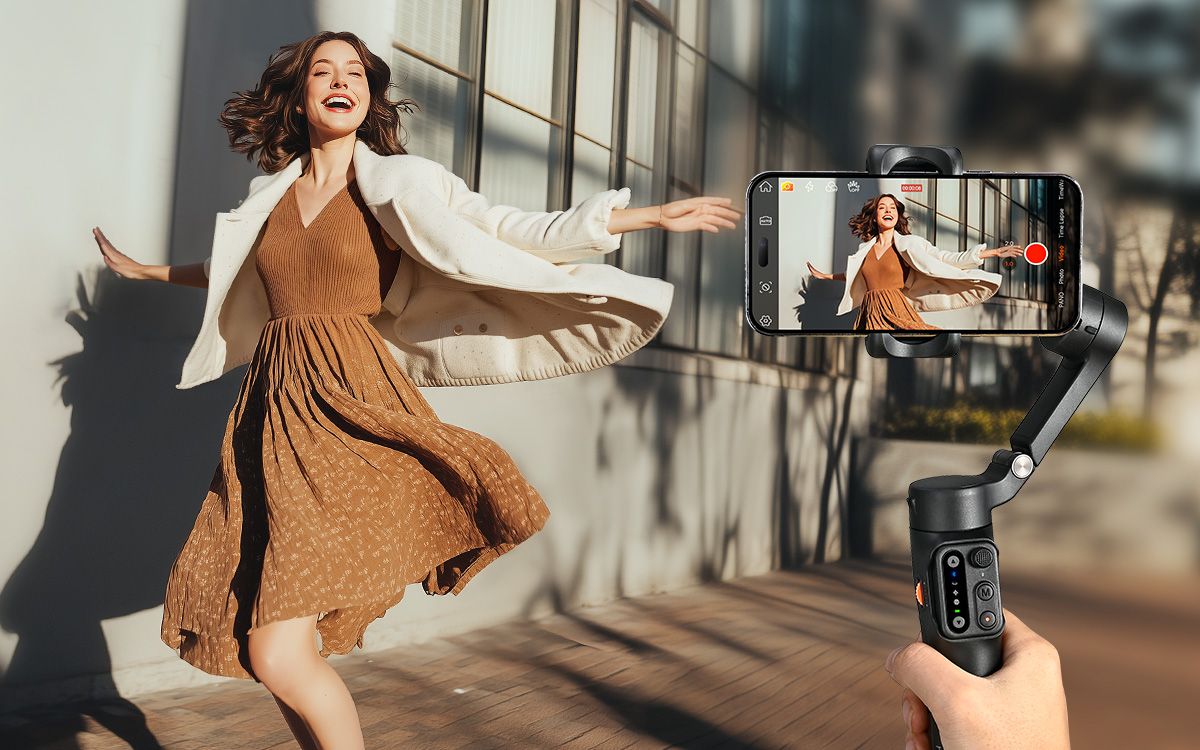 Woman spinning around while being photographed outdoors on Hohem iSteady X3 SE