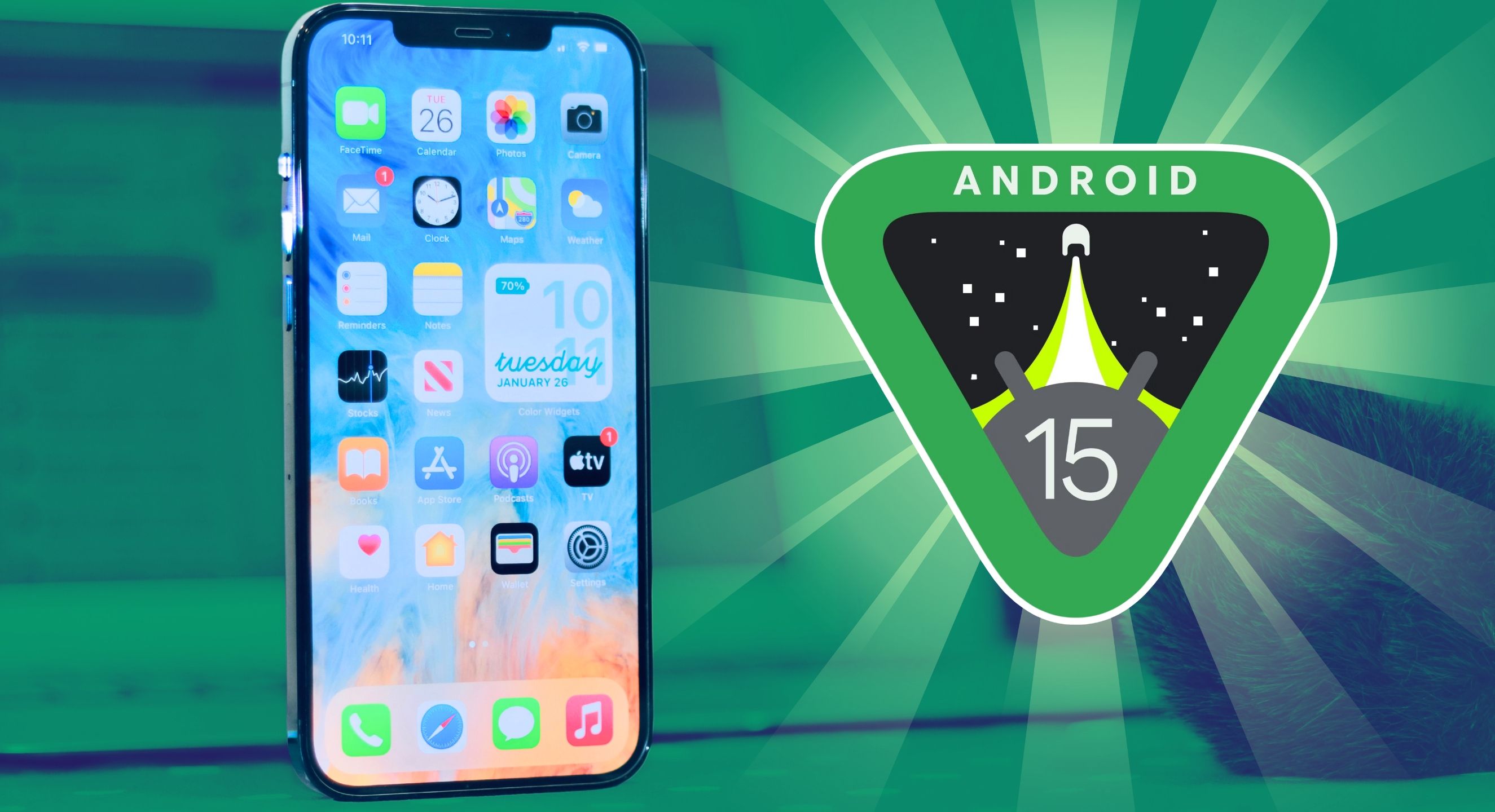 A diagram showing the iOS 18 and Android 15 logos side by side.