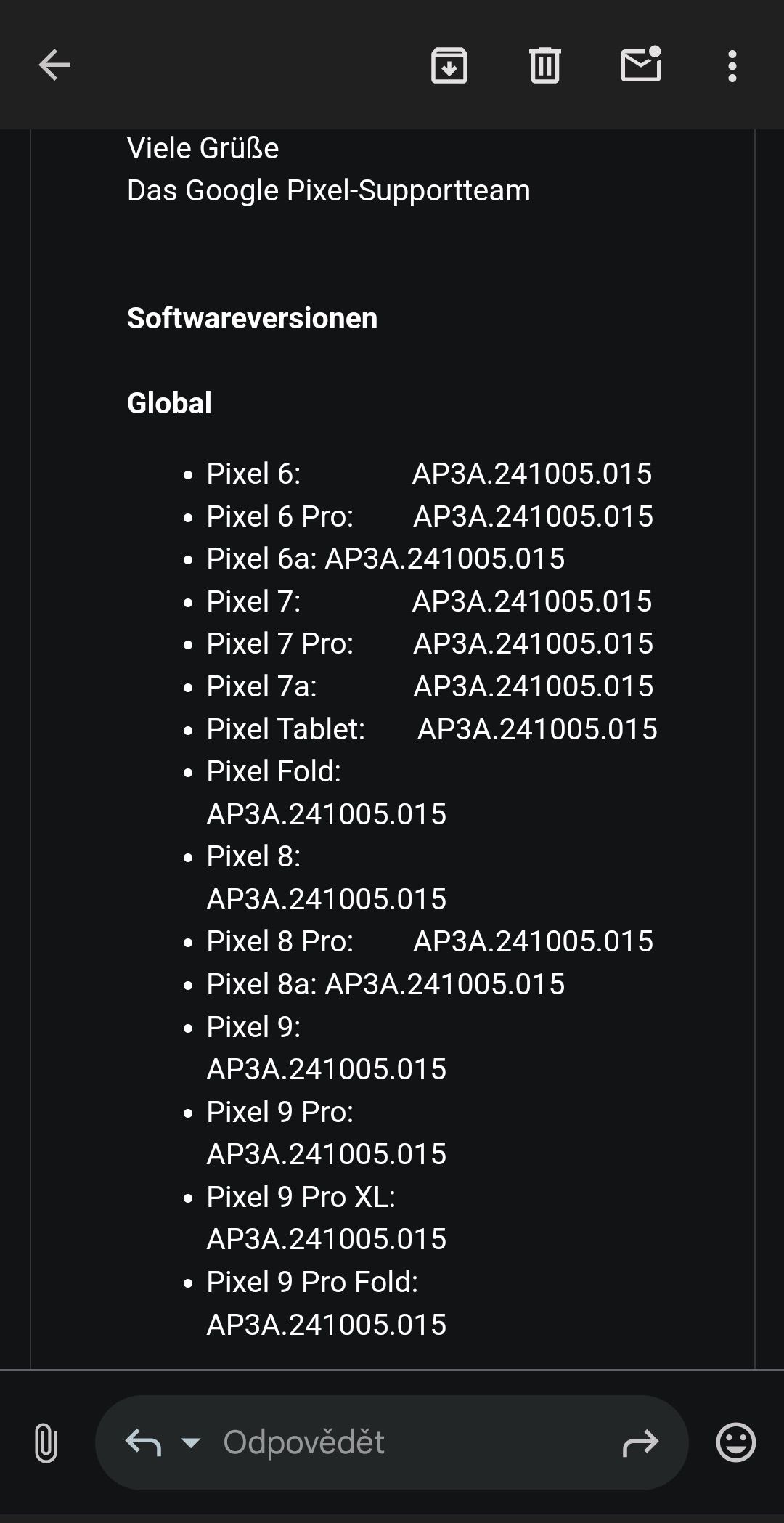 Android 15 roll out announcement on German Pixel Community forum