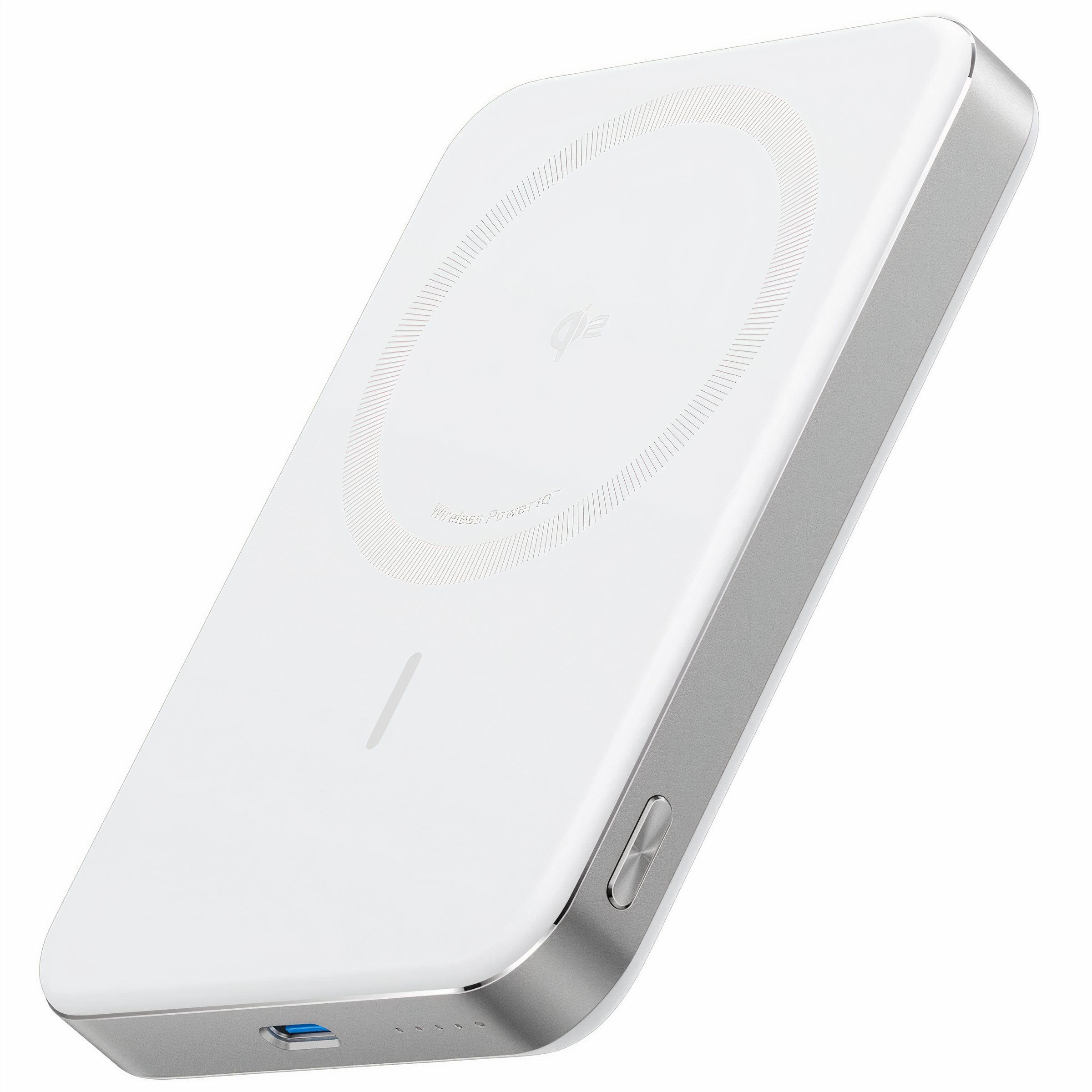 Anker MagGo Power Bank (10K, Slim) trong hình vuông hình báo chí Aurora White