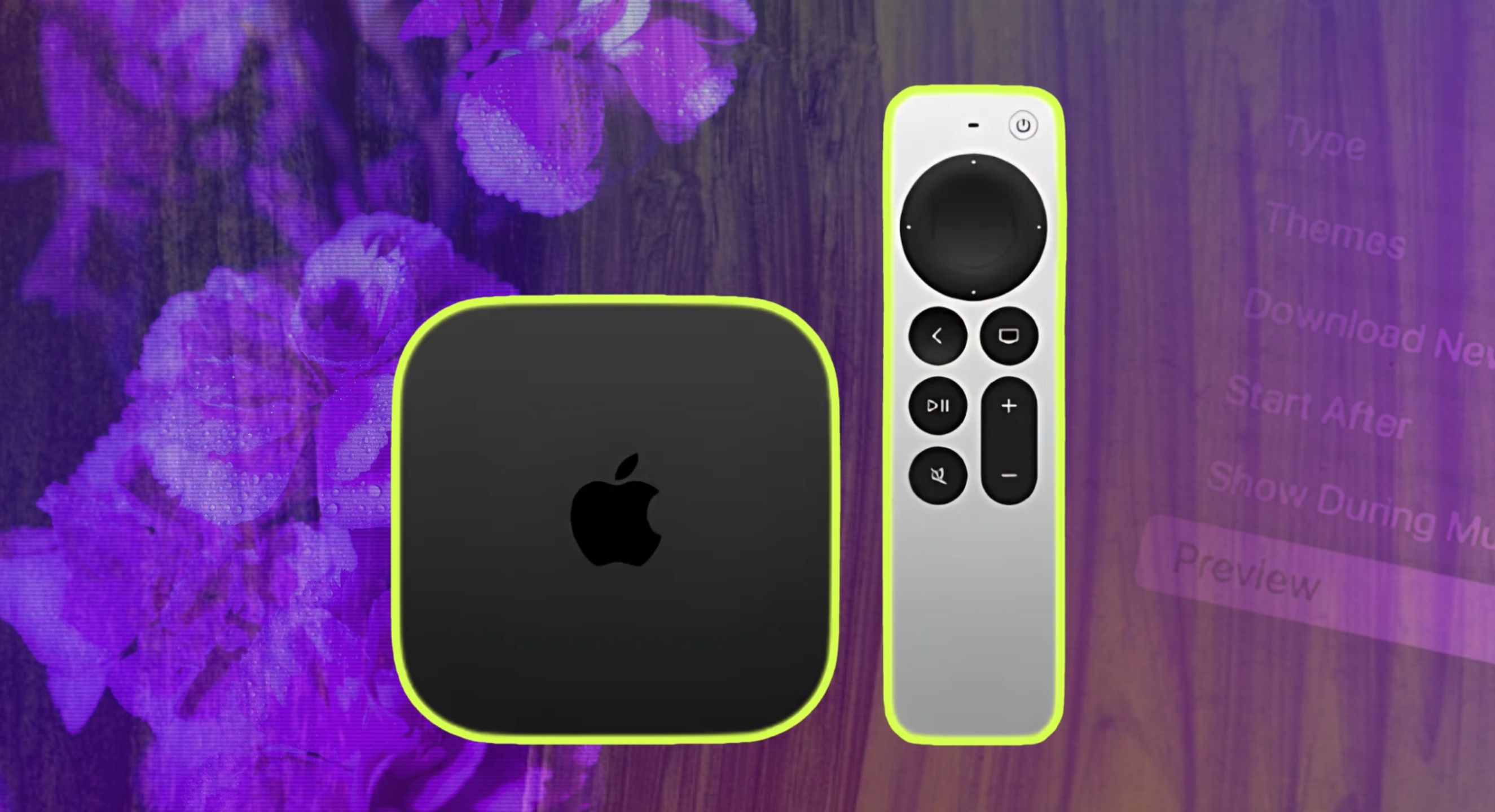 Apple TV device next to remote control