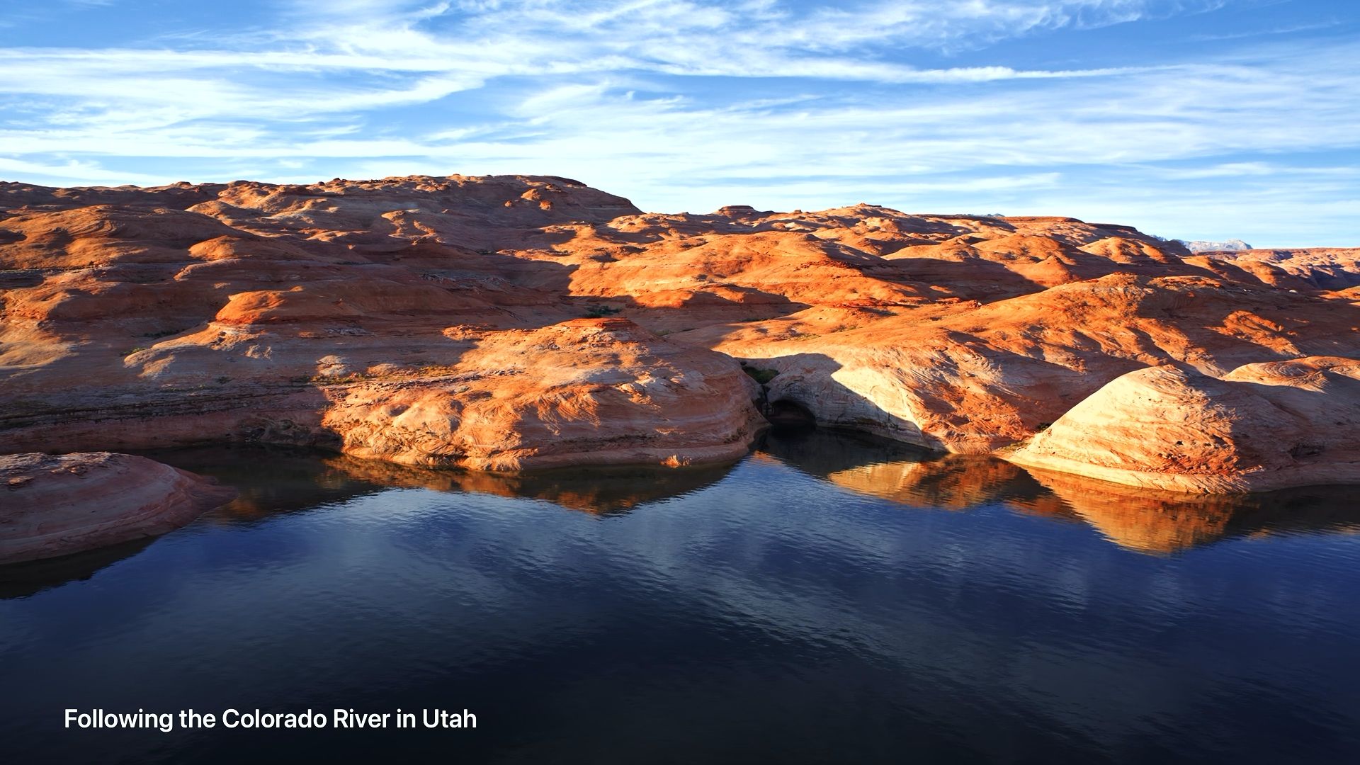 Aerial screensaver from Apple TV 4K showing the Colorado River in Utah