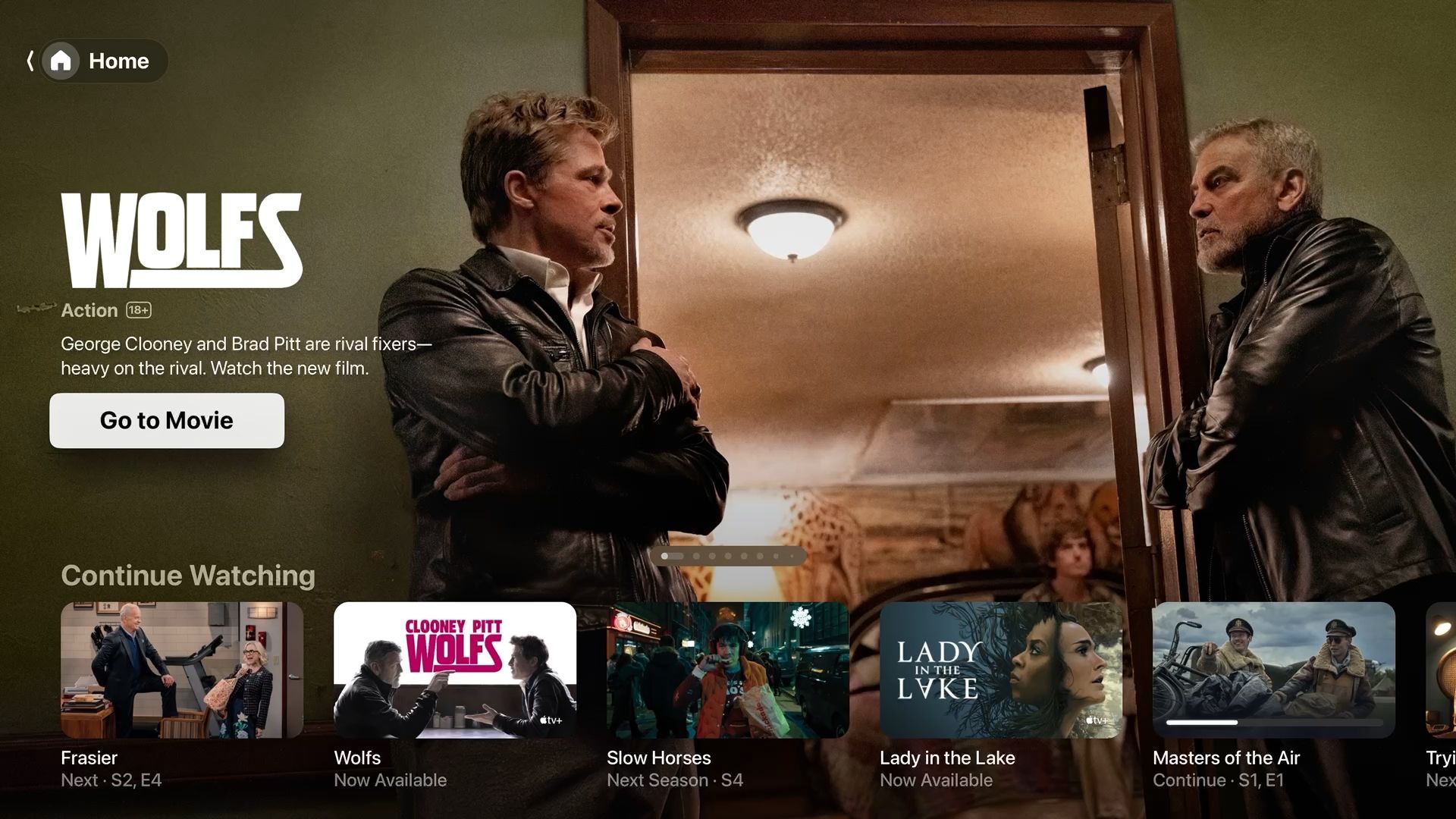Captura de tela de casa no aplicativo de TV Apple TV 4K com o filme 