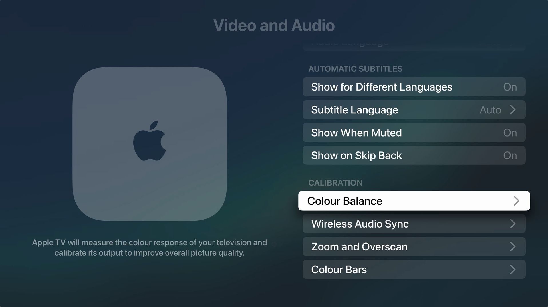 Apple TV color balance settings