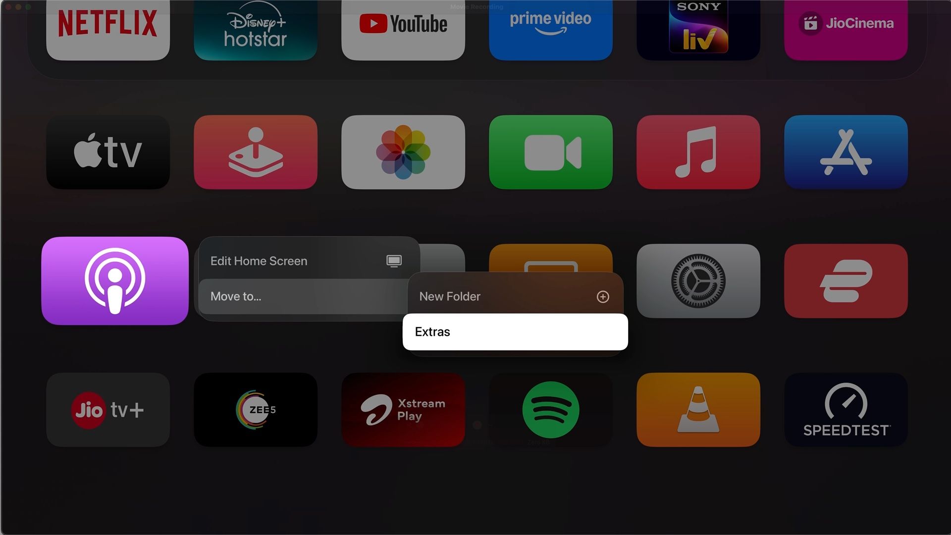 New apps are moved to the Extras folder on Apple TV